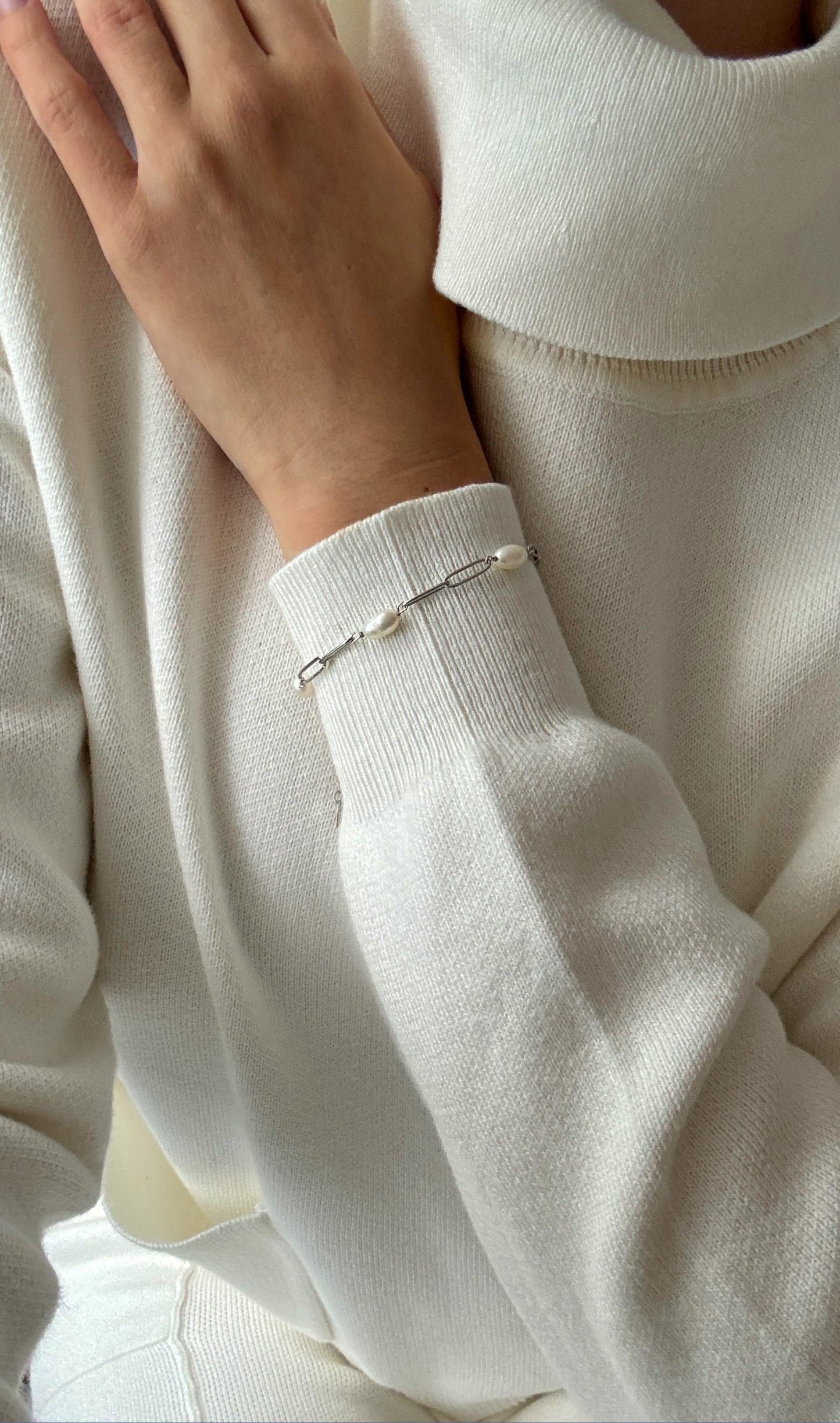 Paperclip Pearl Bracelet in 925 Sterling Silver 14K Gold