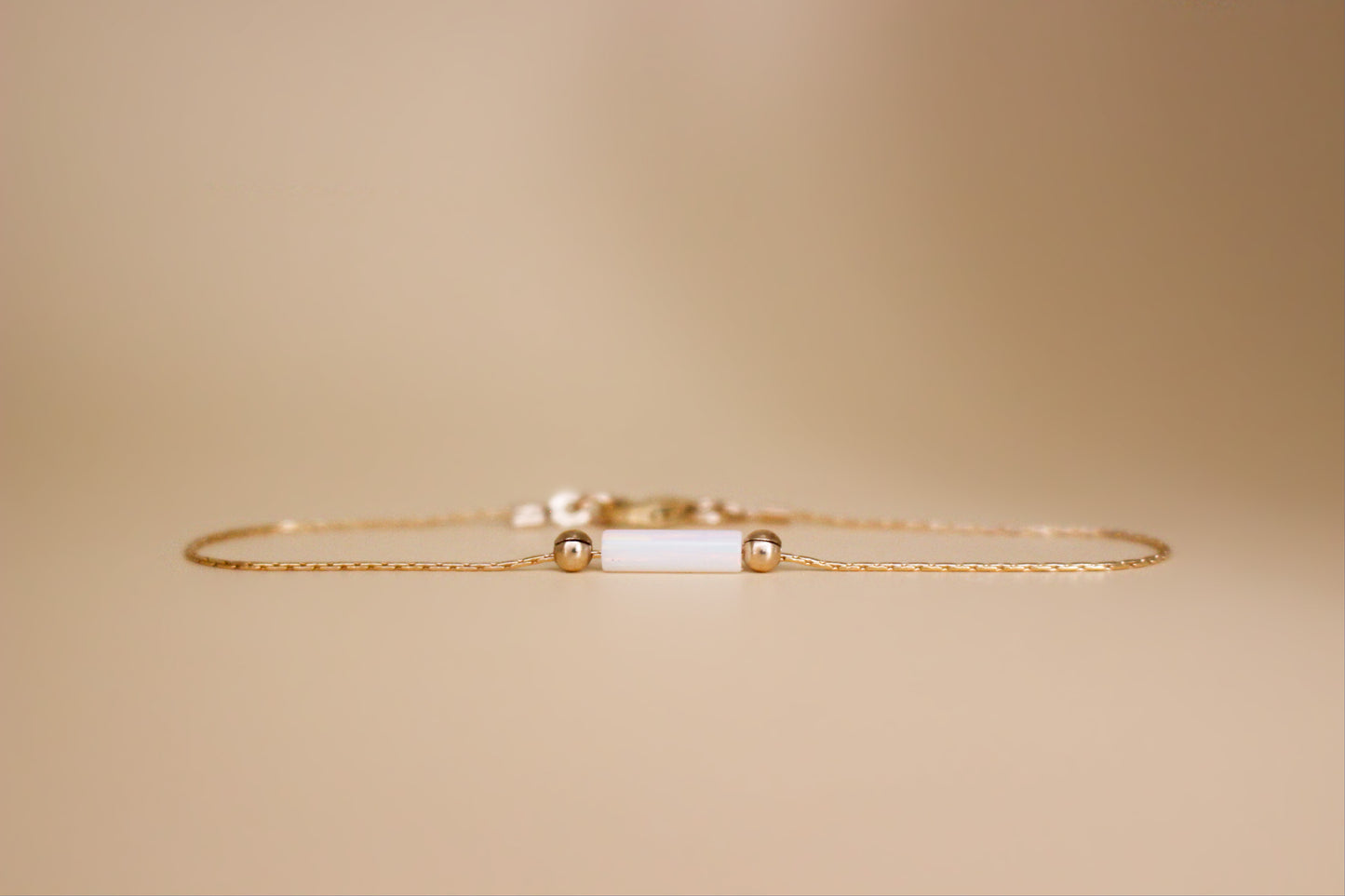 Minimalist White Opal Tube Bracelet On A Dainty Snake Chain