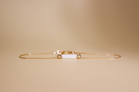 Minimalist White Opal Tube Bracelet On A Dainty Snake Chain