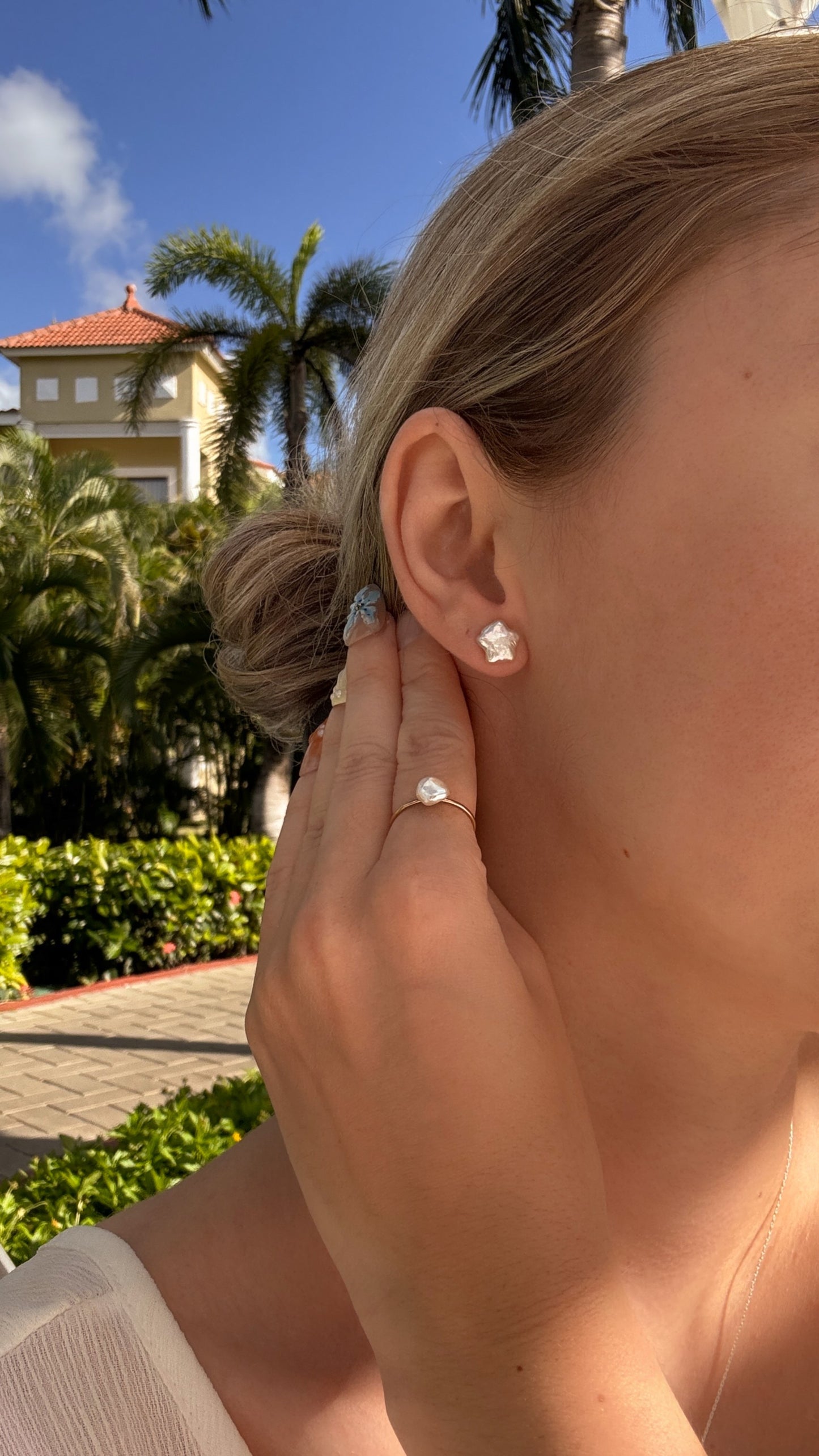 Star Shape Fresh Water Baroque Pearl Studs Earrings