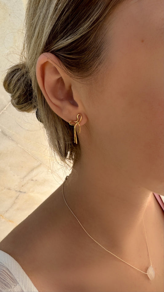 925 Sterling Silver Bow Drop Studs Earrings