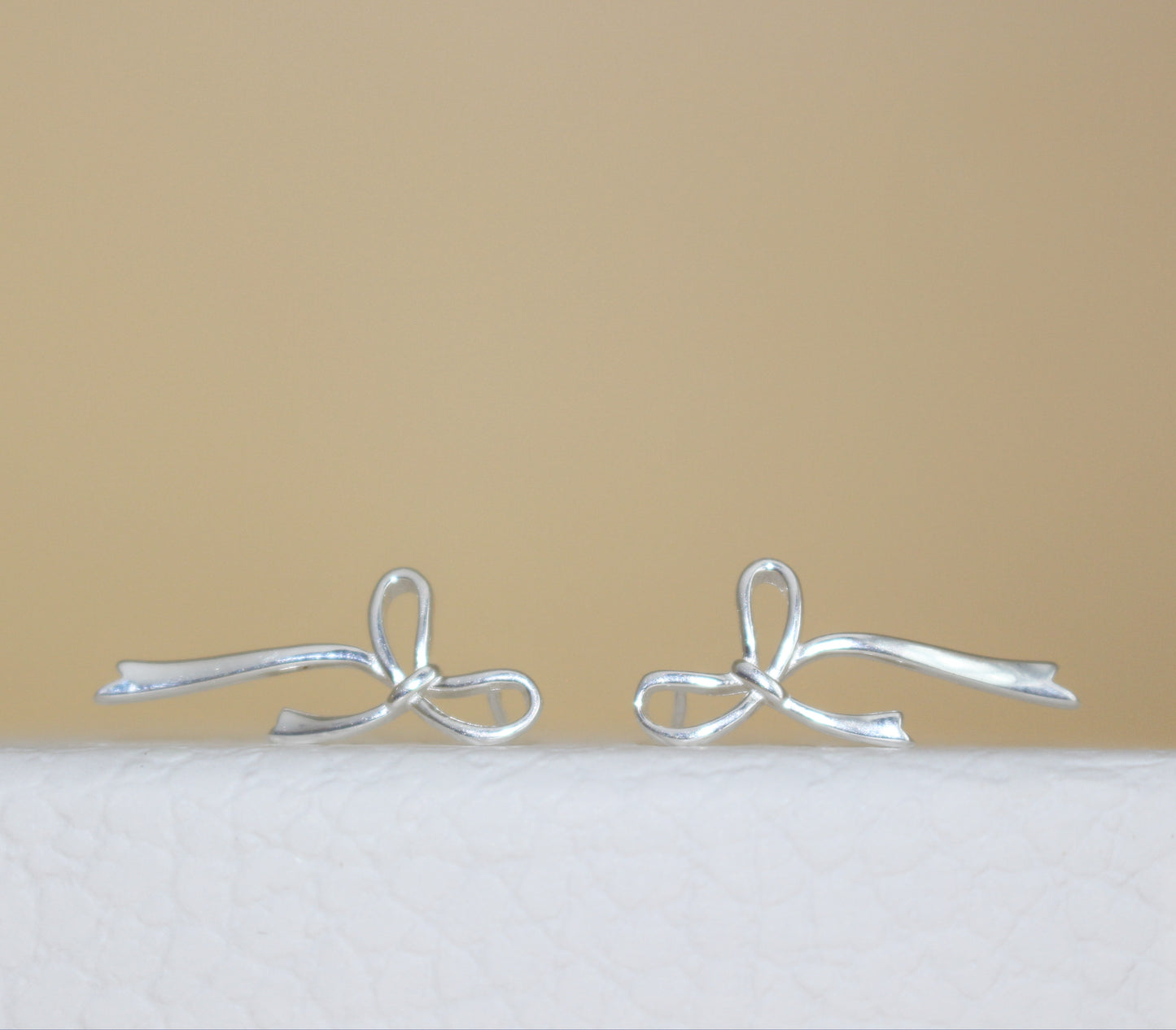 925 Sterling Silver Bow Drop Studs Earrings