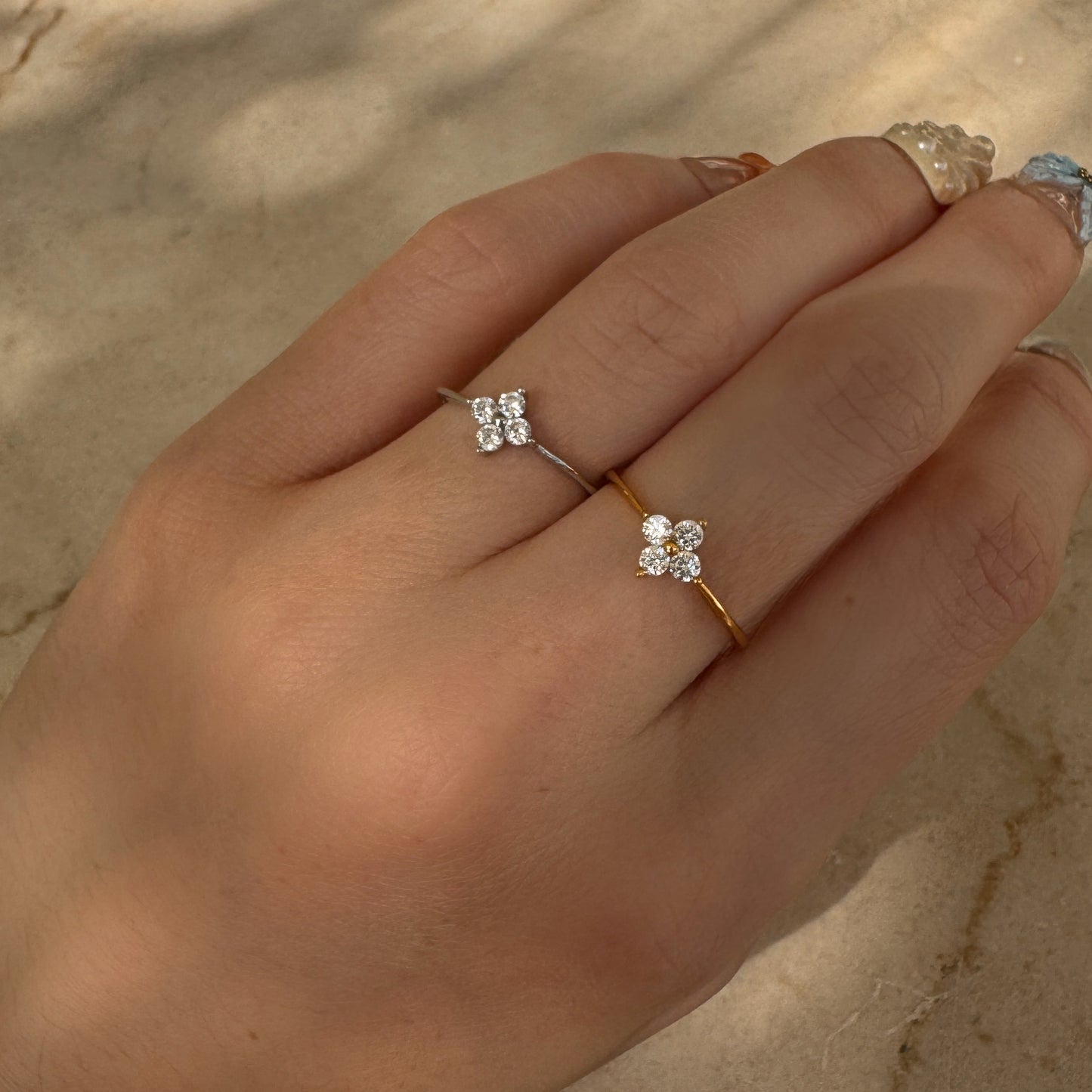 Floral Flower Diamond Ring For Her · 18k Gold and 925 Sterling Silver Ring