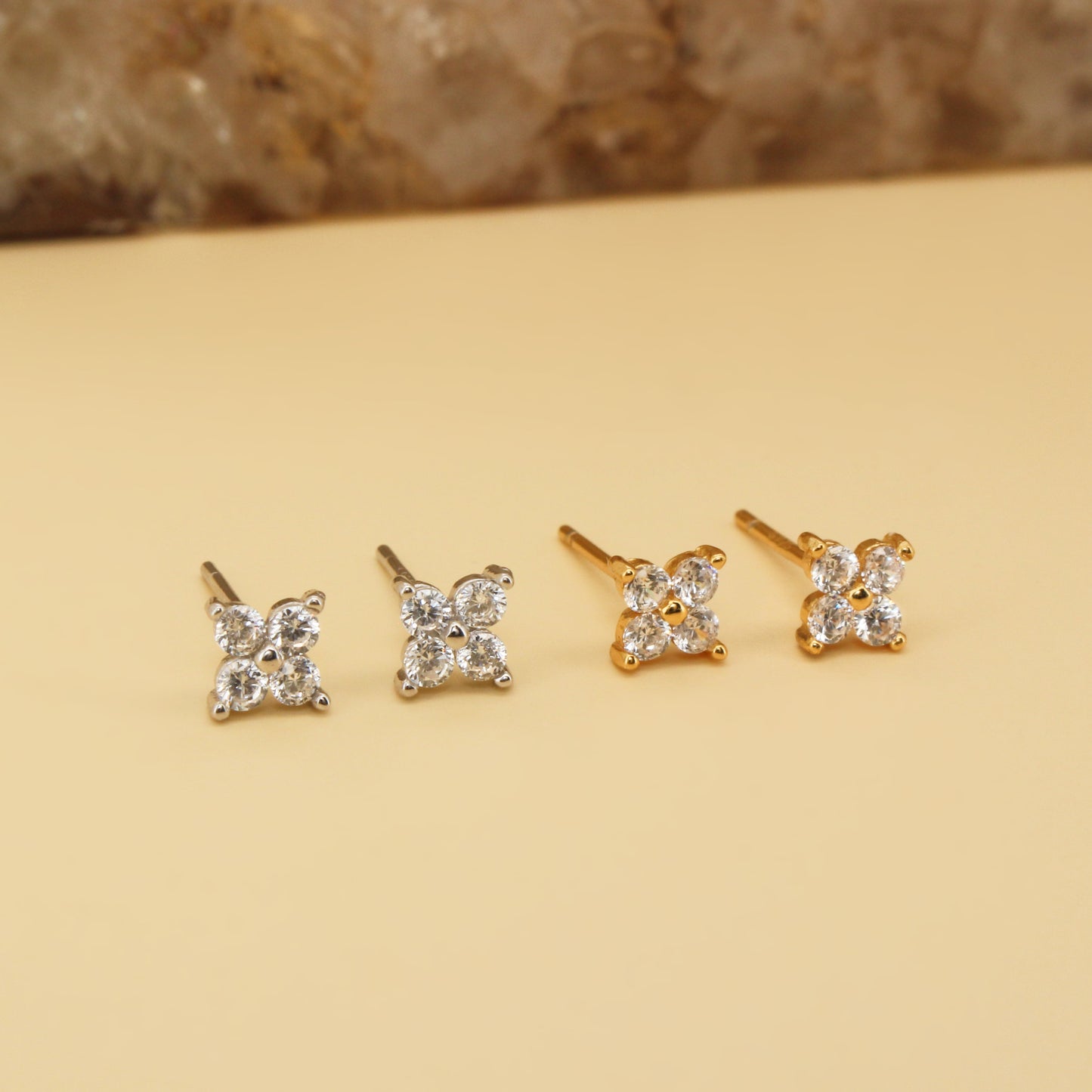 Minimalist Flower Diamond Studs Earrings in 925 Sterling Silver
