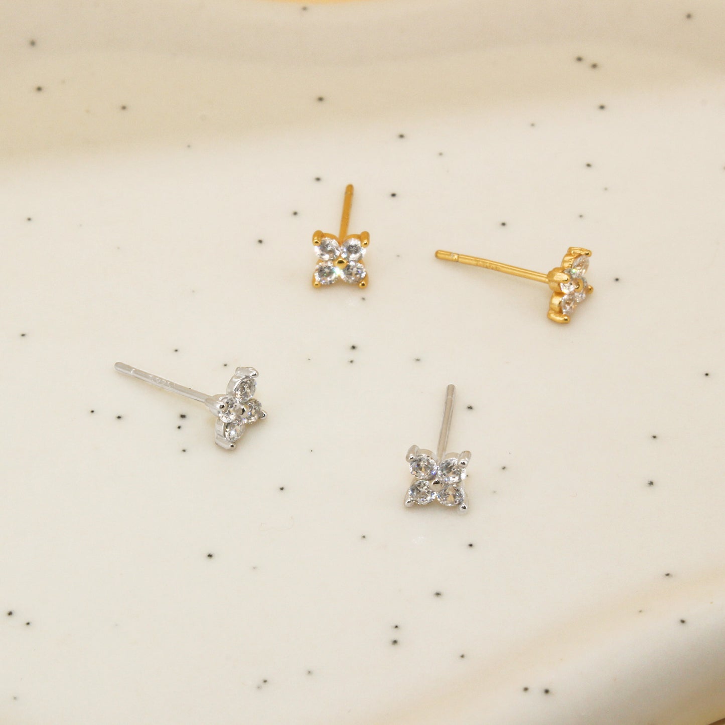 Minimalist Flower Diamond Studs Earrings in 925 Sterling Silver