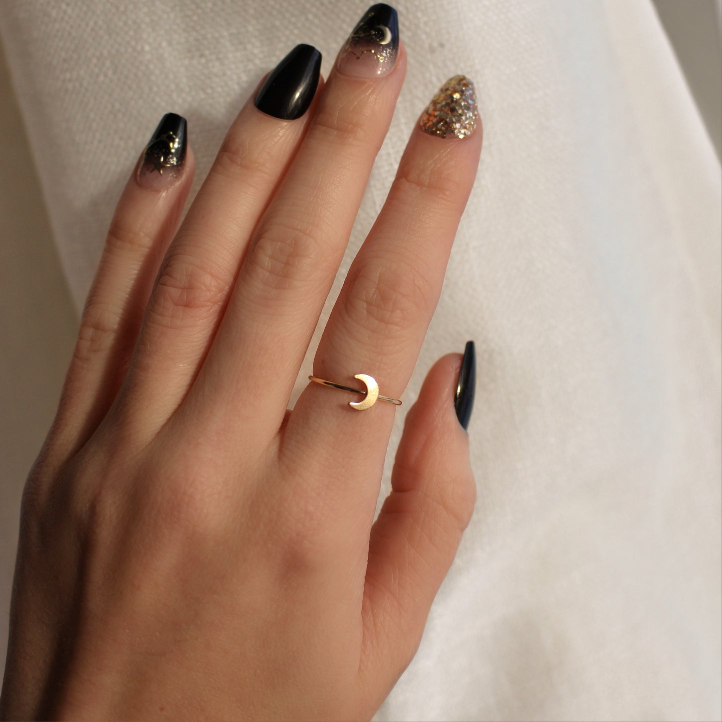Mistic Half Moon Ring in 14k Gold Filled or 925 Sterling Silver