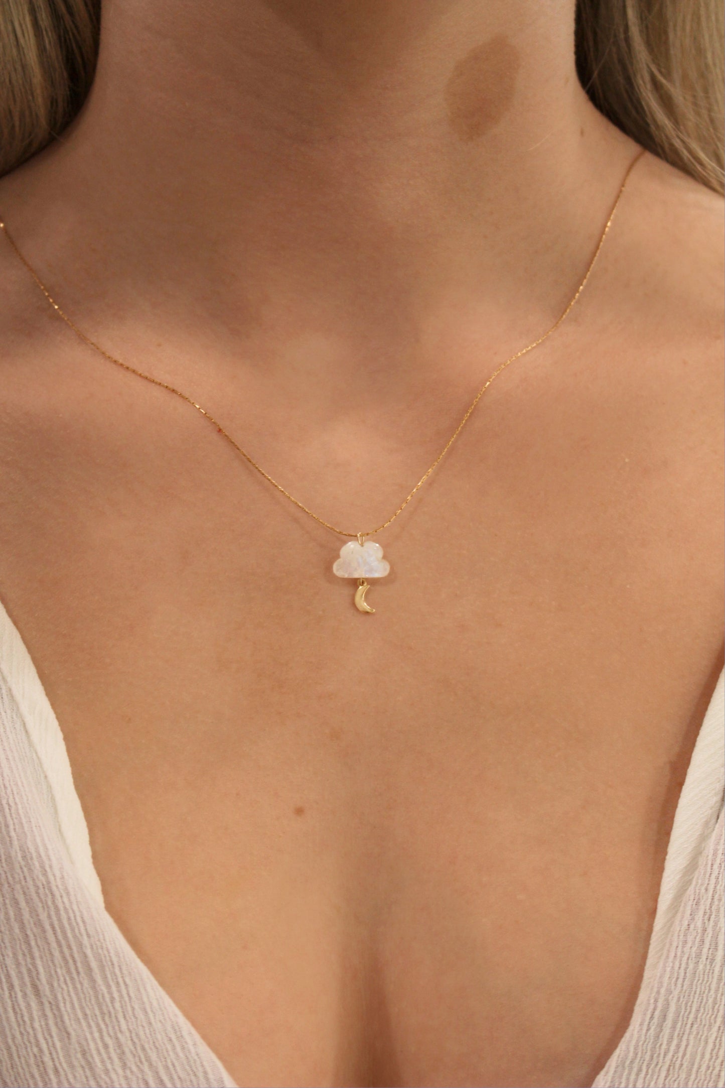 Natural Rainbow Gemstone Cloud with Gold Filled Chain Necklace · Labradorite · Moonstone · Fluorite