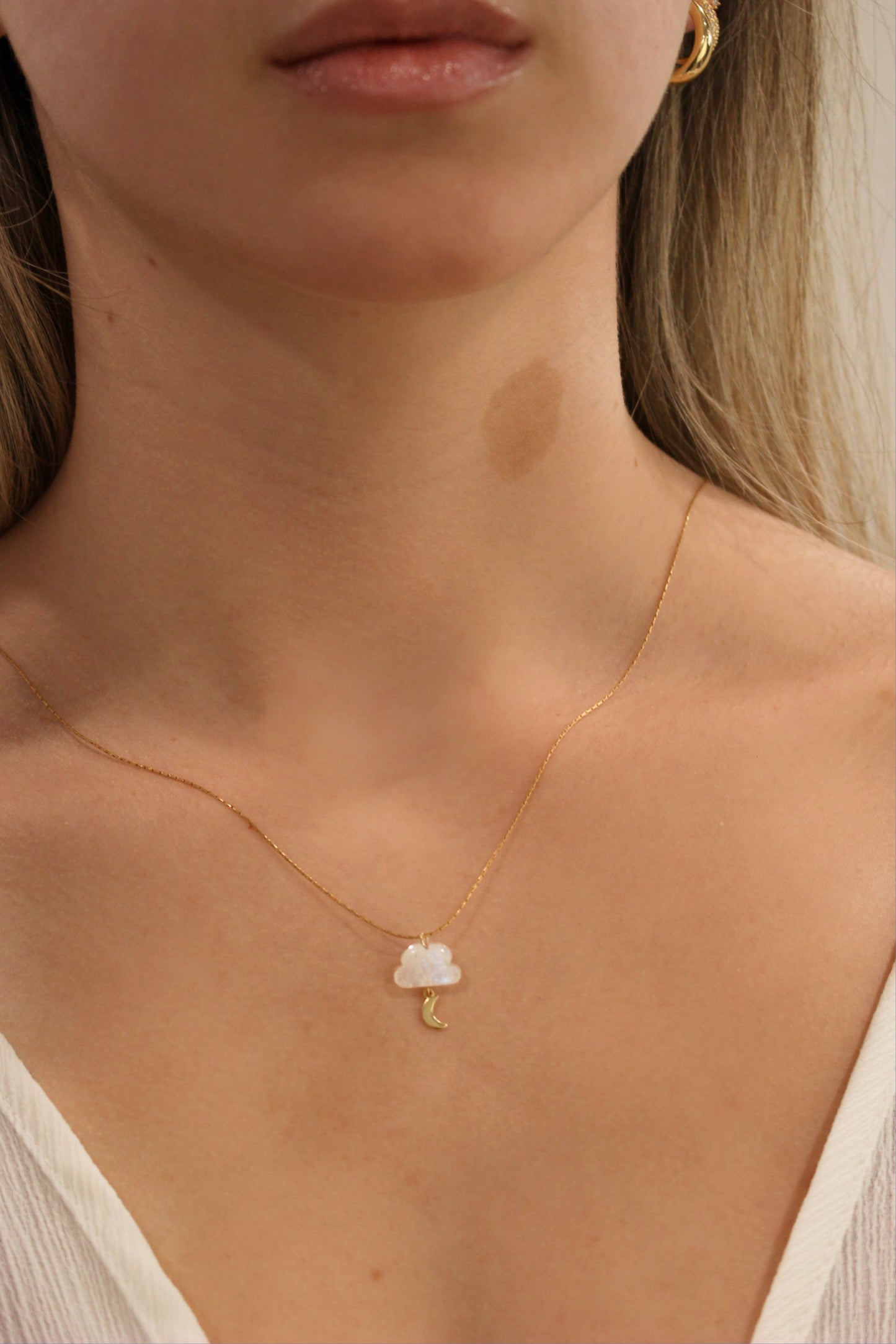 Natural Rainbow Gemstone Cloud with Gold Filled Chain Necklace · Labradorite · Moonstone · Fluorite