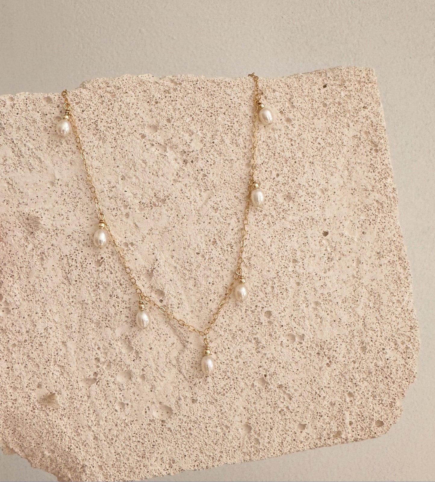 14K Gold Filled Dainty Freshwater Dangling Pearl Necklace