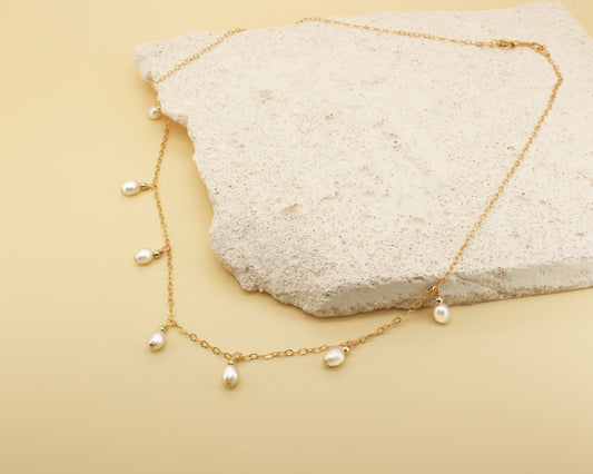 14K Gold Filled Dainty Freshwater Dangling Pearl Necklace