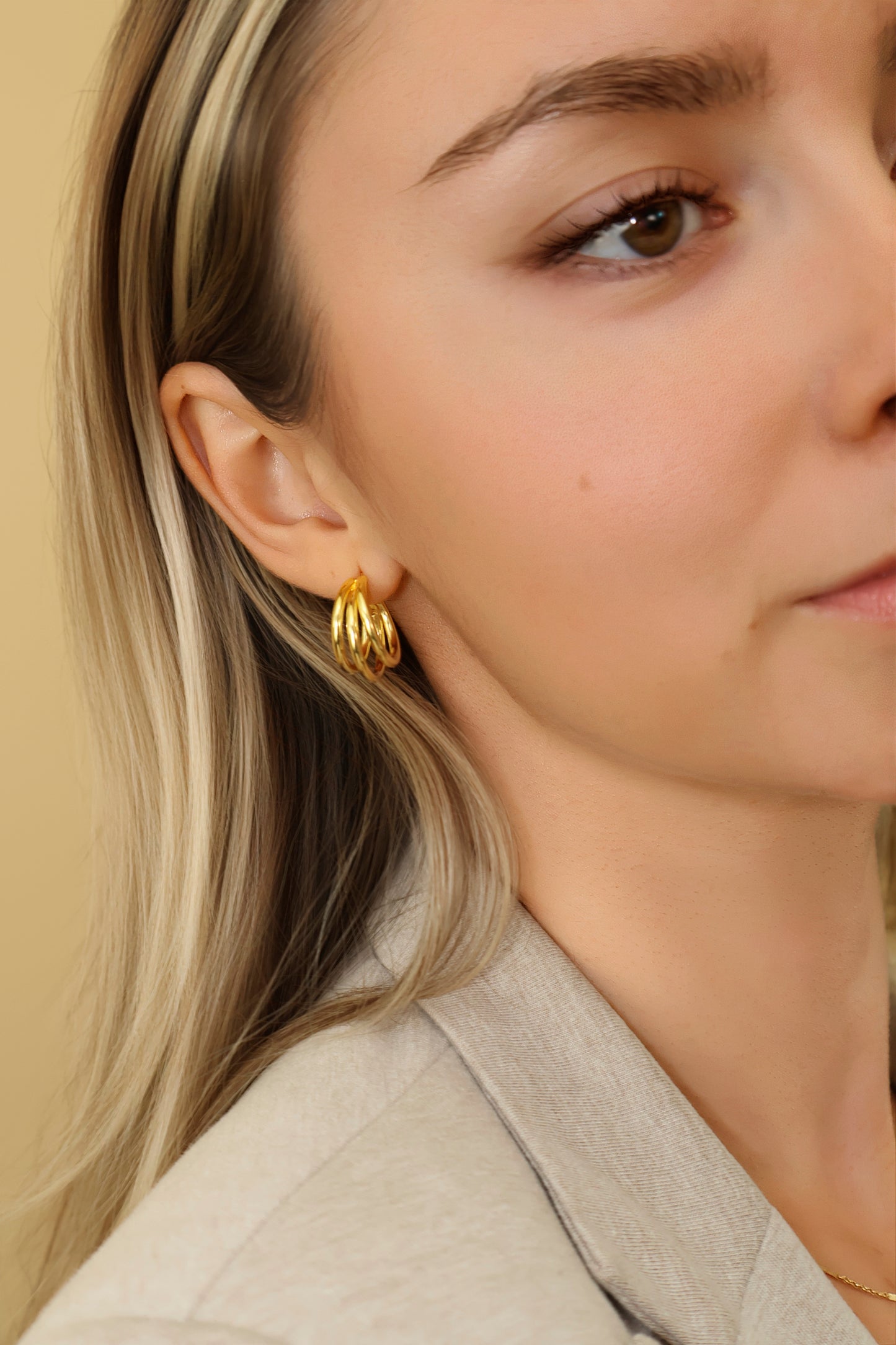 ELOISE - 3 Strands Bold Gold Hoops in 925 Sterling Silver