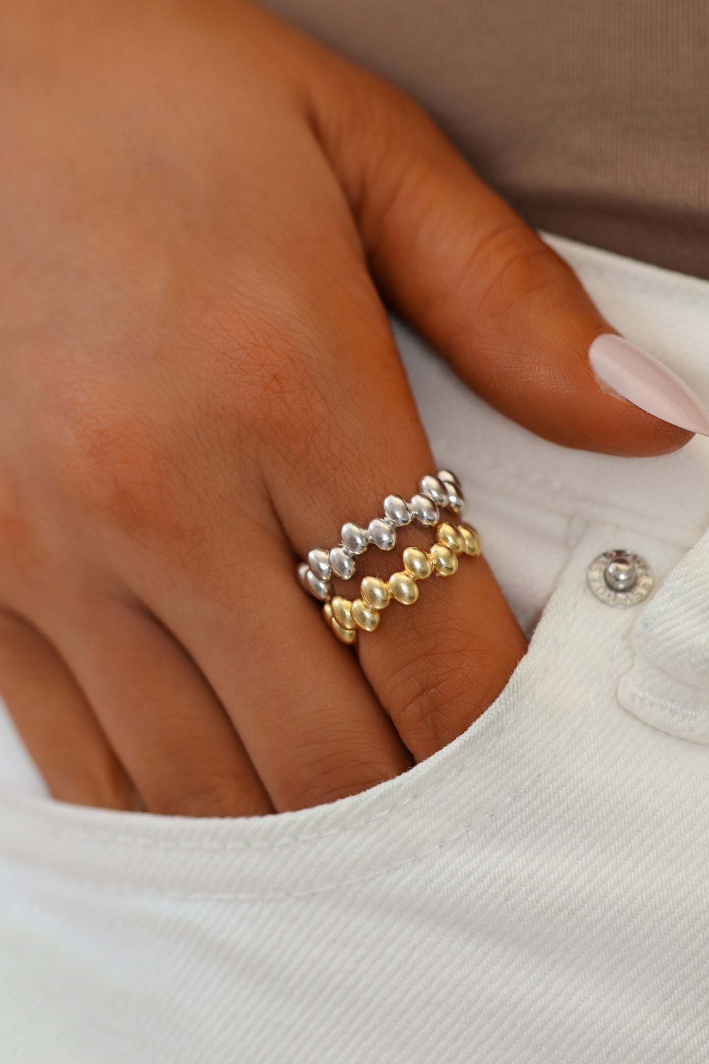 Rice Bead Open Ring in 925 Sterling Silver ∙ 18k Gold Statement Ring