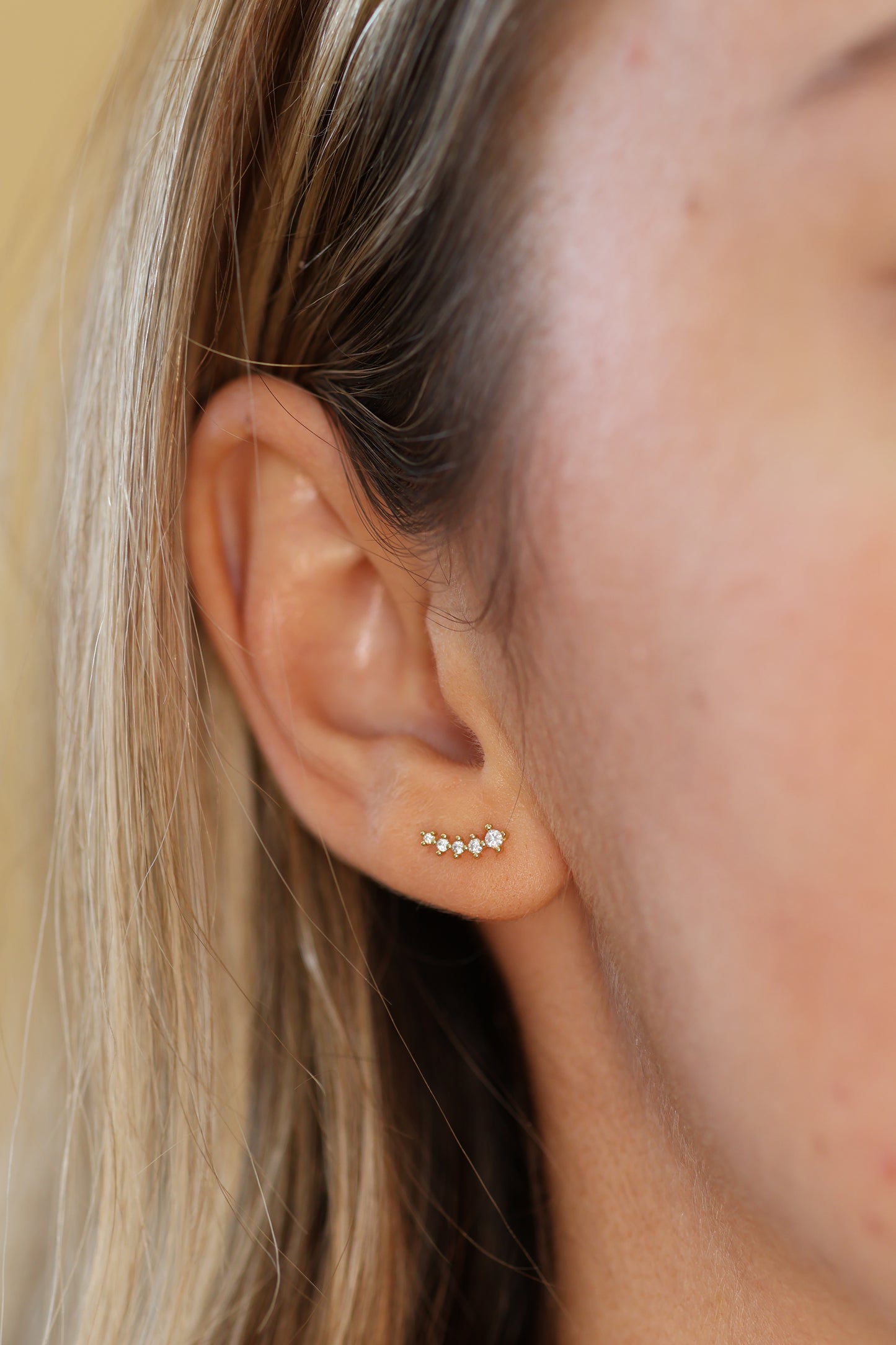 GABRIELLE - 925 Sterling Silver Diamond Graduated Crescent Climbing Studs Earrings