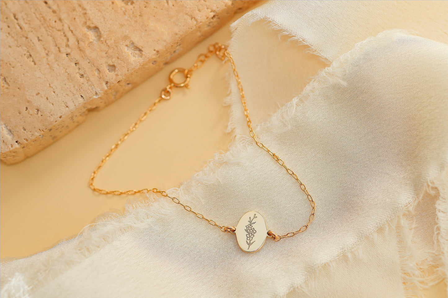 Birth Flower Bracelet in 14k Gold Filled · Waterproof Bracelet · Botanical Bracelet