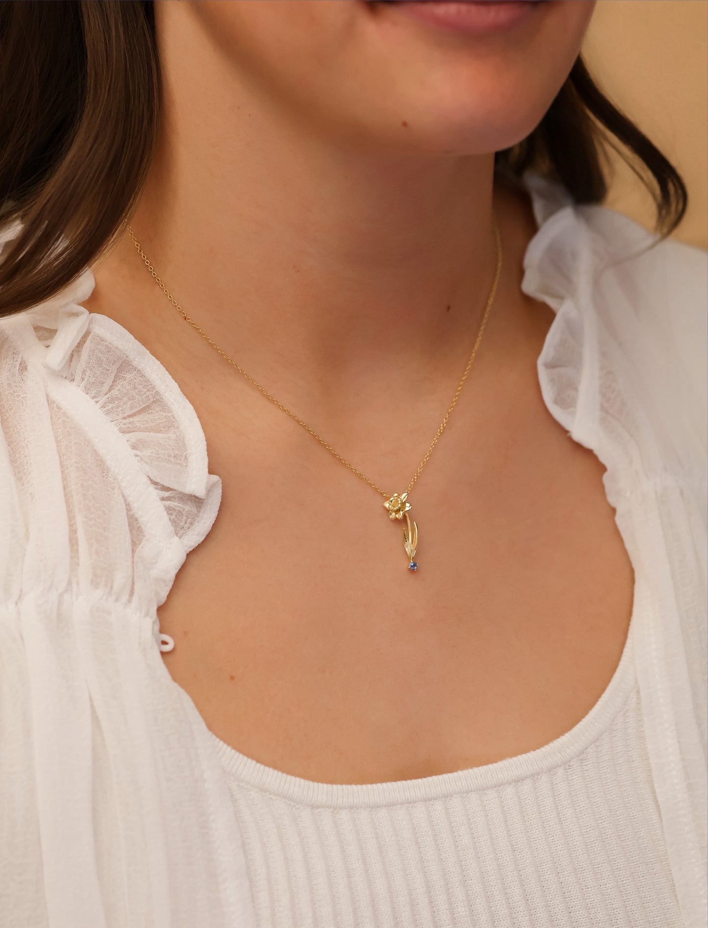 18K Gold Birth flower Necklace · Dainty Gold Jewelry · Birthstone Diamond Flower Necklace · Stackable Necklace · Birthday Gift For Her