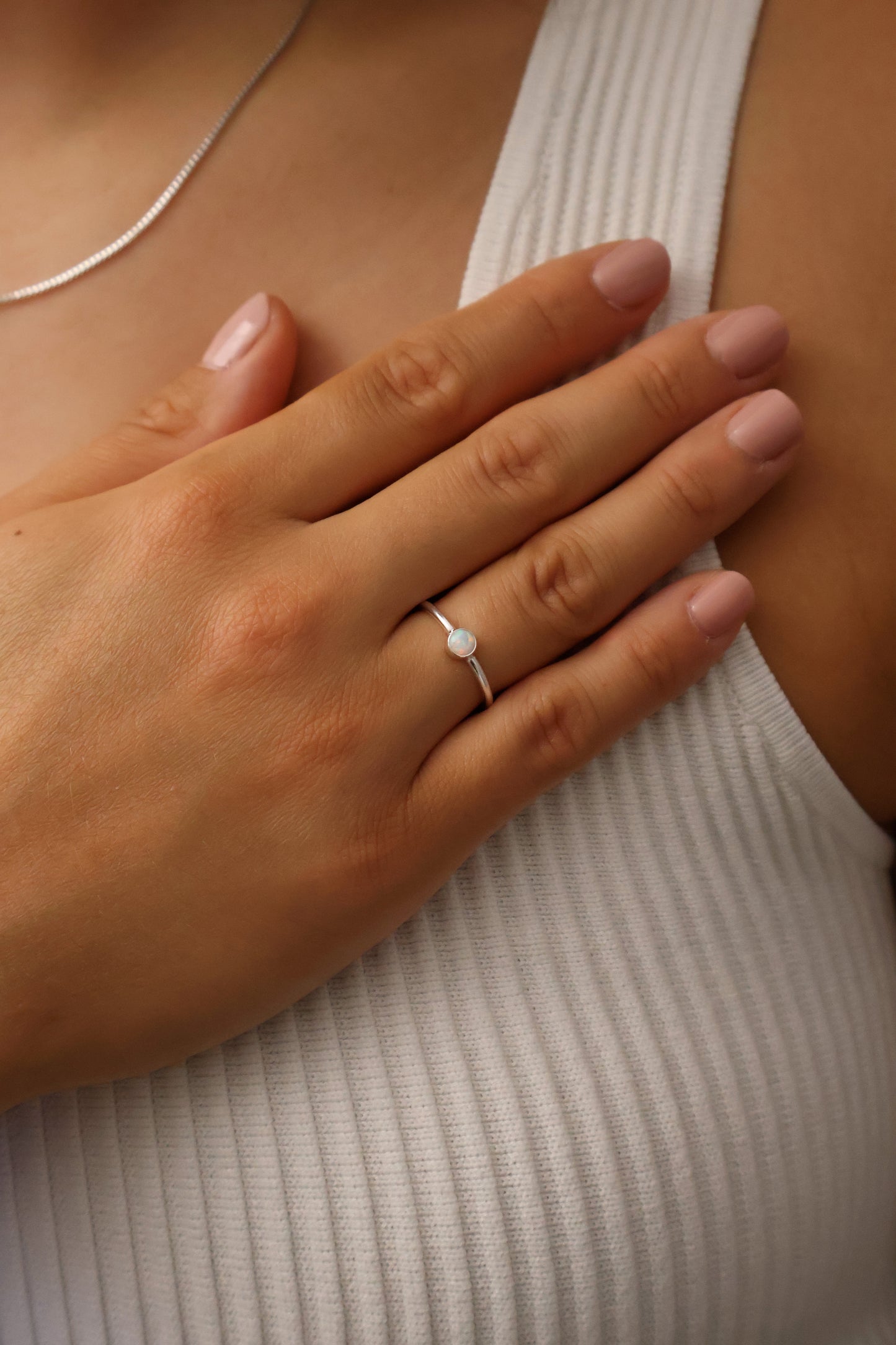 925 Sterling Silver Opal Ring · Gift for Her · Minimalist Opal Blue Ring · Opalite