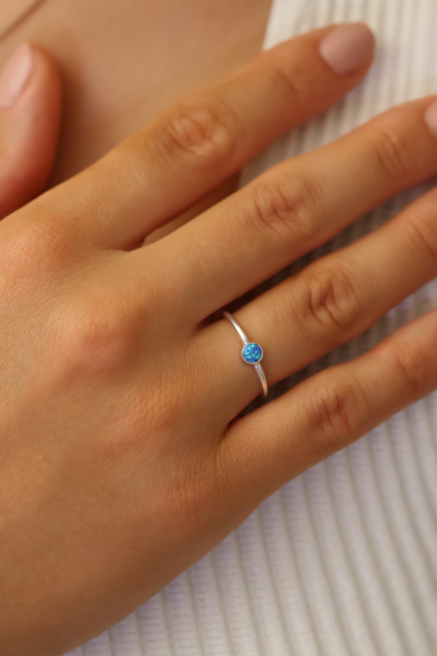 925 Sterling Silver Opal Ring · Gift for Her · Minimalist Opal Blue Ring · Opalite