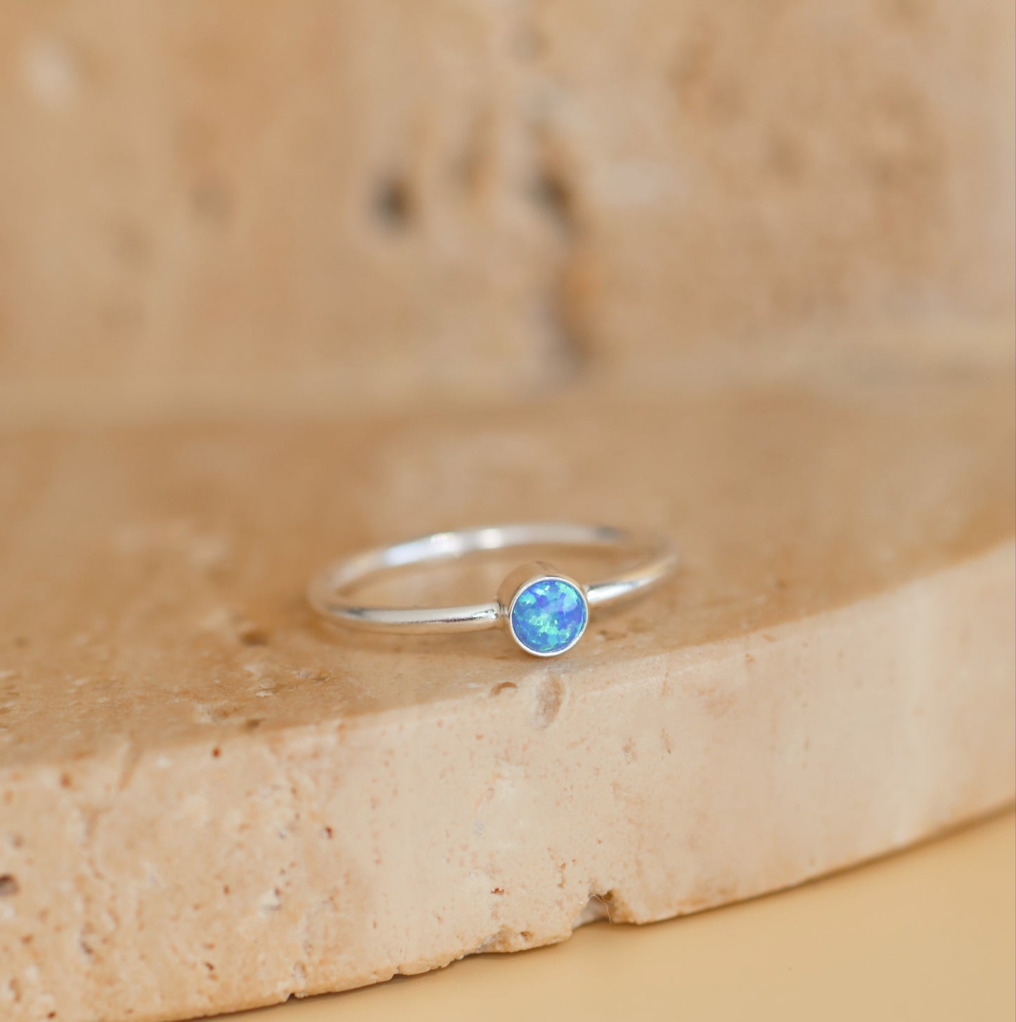 925 Sterling Silver Opal Ring · Gift for Her · Minimalist Opal Blue Ring · Opalite