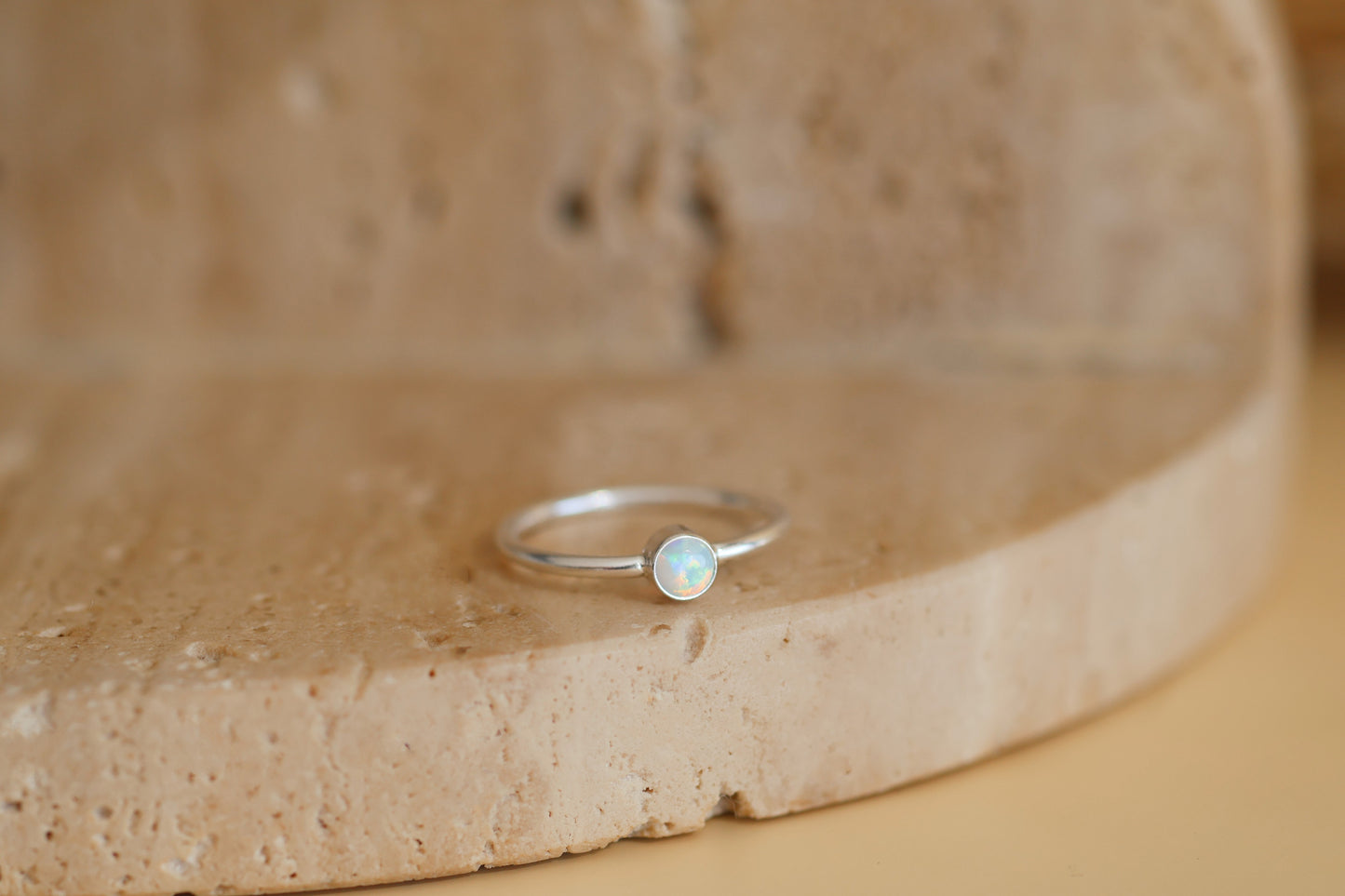 925 Sterling Silver Opal Ring · Gift for Her · Minimalist Opal Blue Ring · Opalite