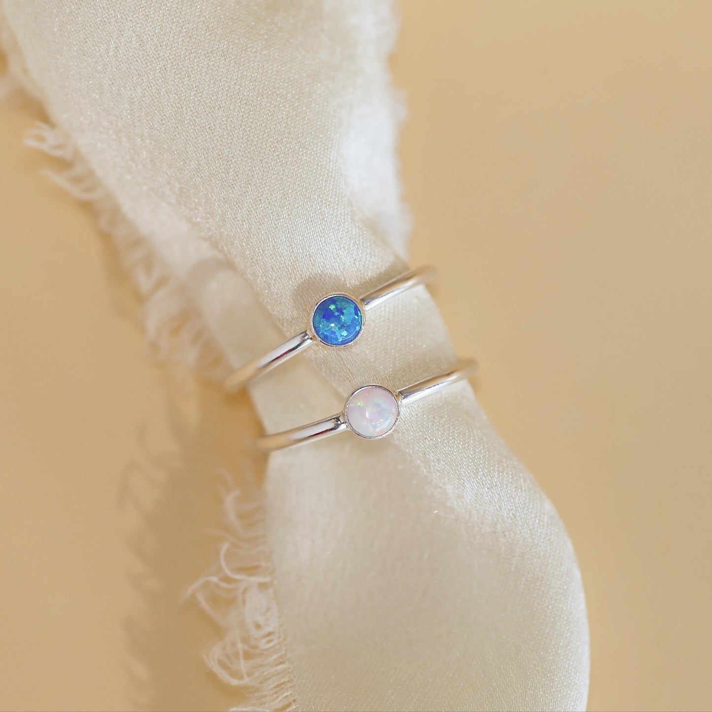 925 Sterling Silver Opal Ring · Gift for Her · Minimalist Opal Blue Ring · Opalite