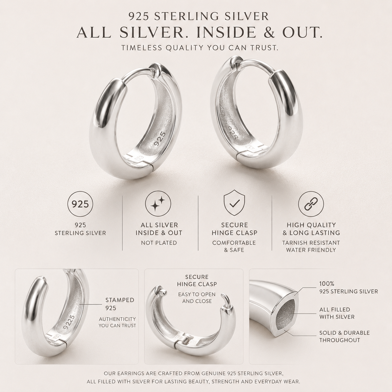 925 Sterling Silver Plain Hoop∙ 18mm