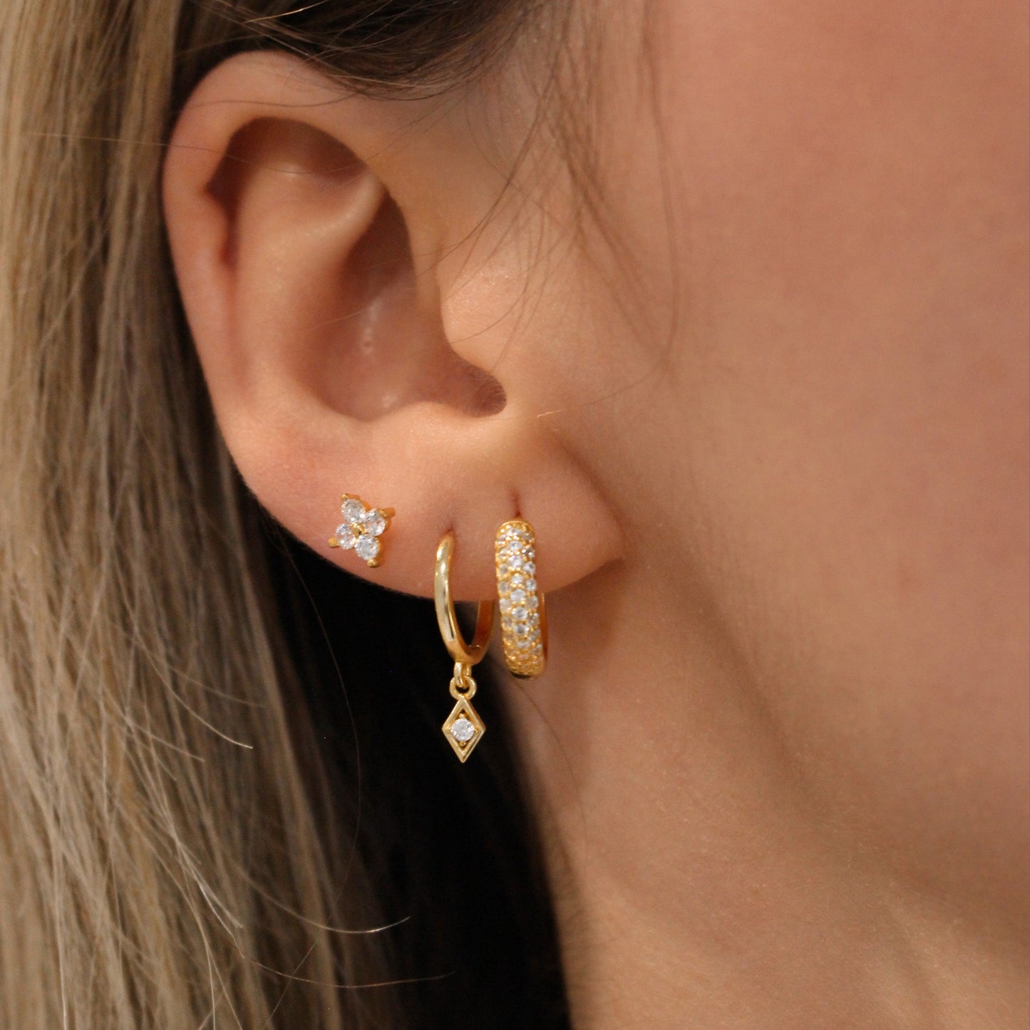 Minimalist Flower Diamond Studs Earrings in 925 Sterling Silver