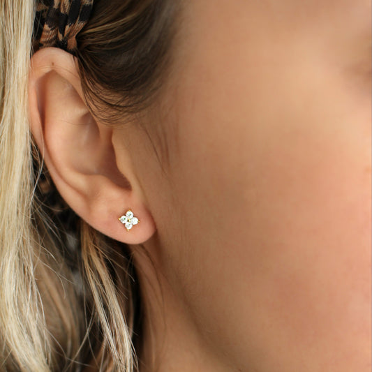 Minimalist Flower Diamond Studs Earrings in 925 Sterling Silver