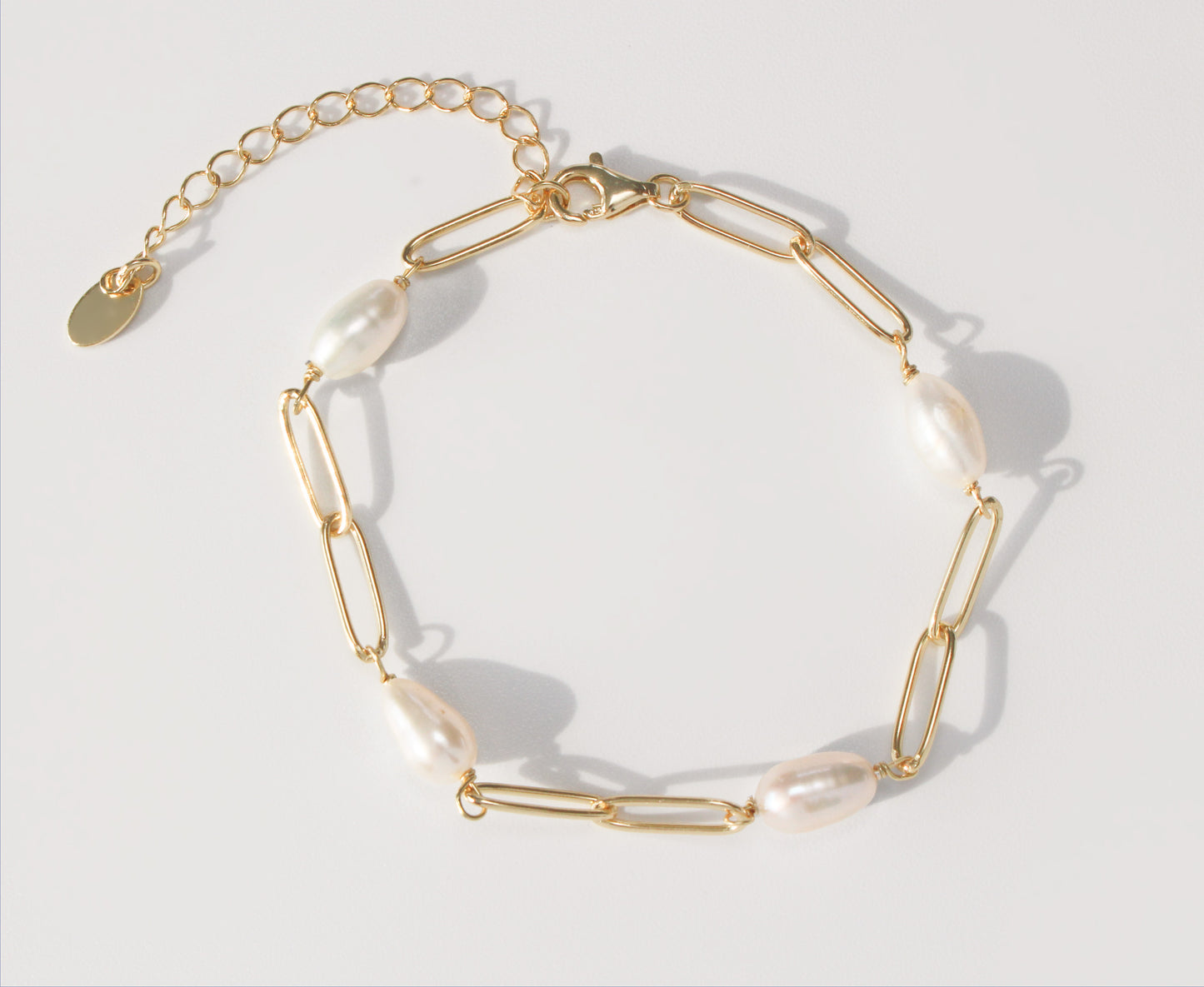 Paperclip Pearl Bracelet in 925 Sterling Silver 14K Gold