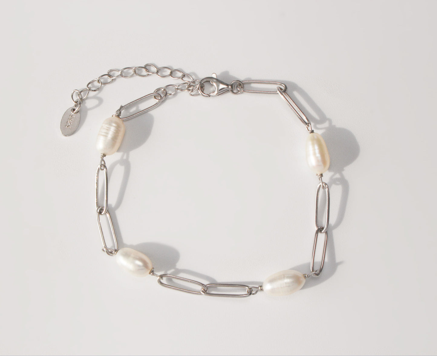 Paperclip Pearl Bracelet in 925 Sterling Silver 14K Gold
