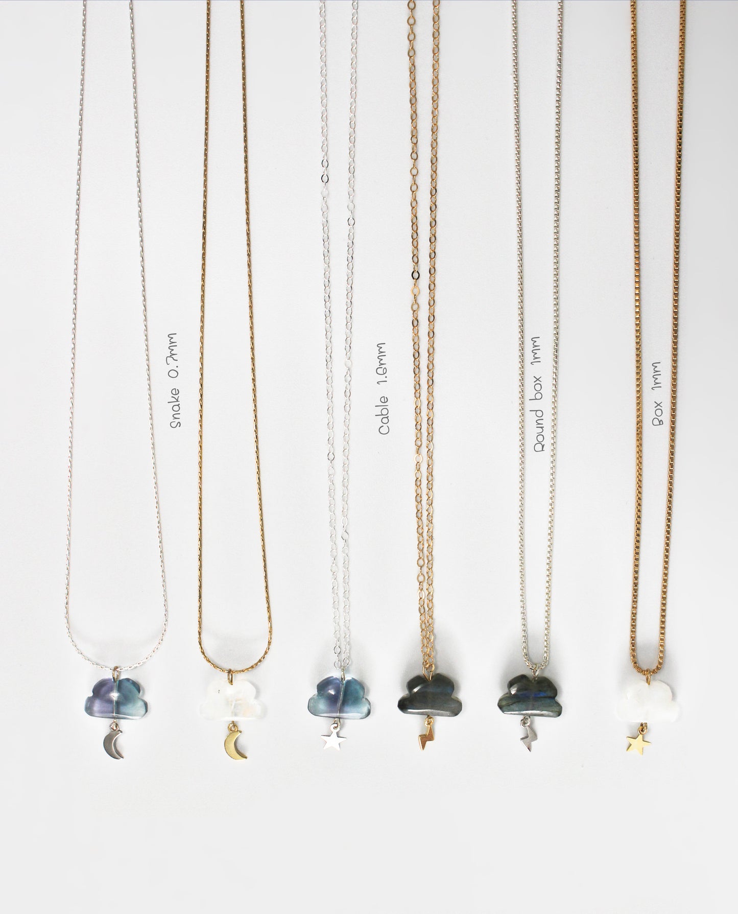 Natural Rainbow Gemstone Cloud with Gold Filled Chain Necklace · Labradorite · Moonstone · Fluorite