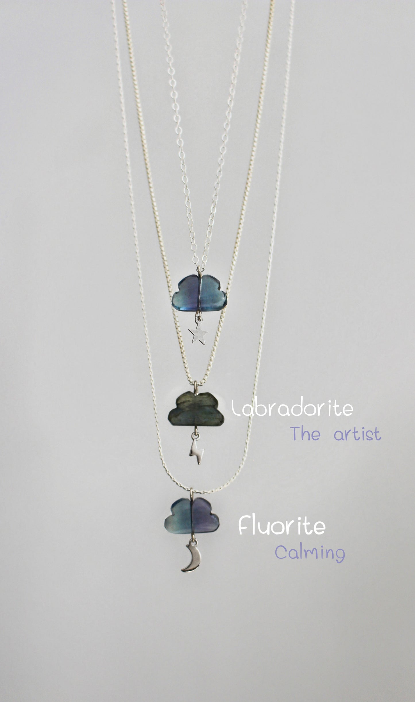 Natural Rainbow Gemstone Cloud with Gold Filled Chain Necklace · Labradorite · Moonstone · Fluorite