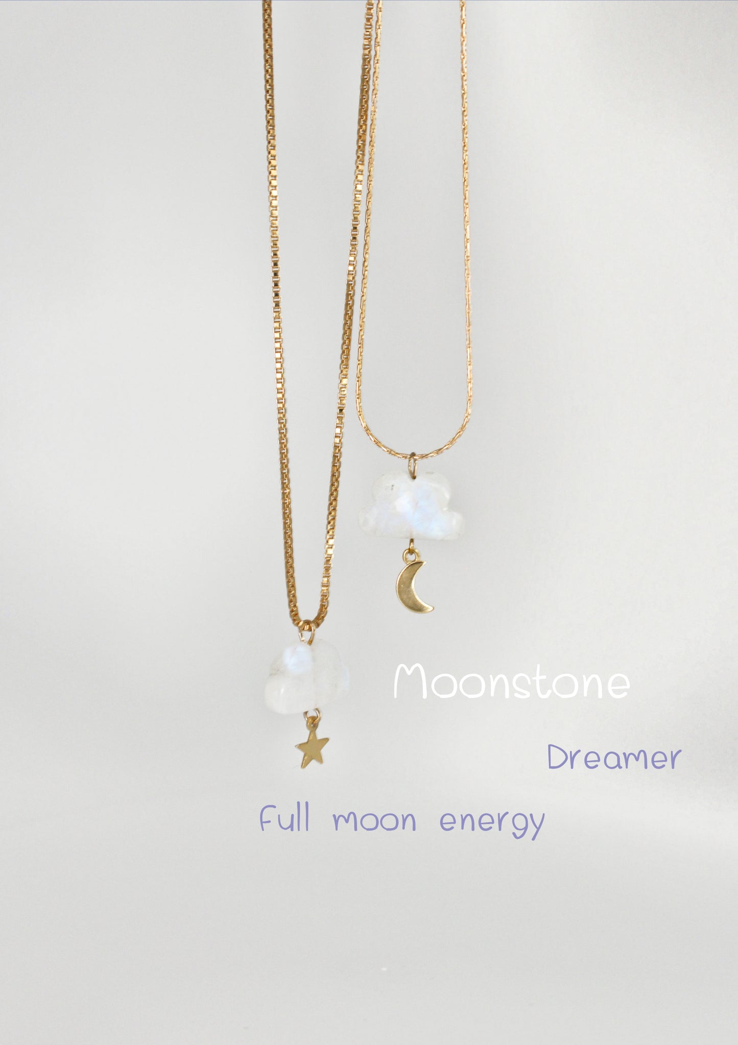 Natural Rainbow Gemstone Cloud with Gold Filled Chain Necklace · Labradorite · Moonstone · Fluorite