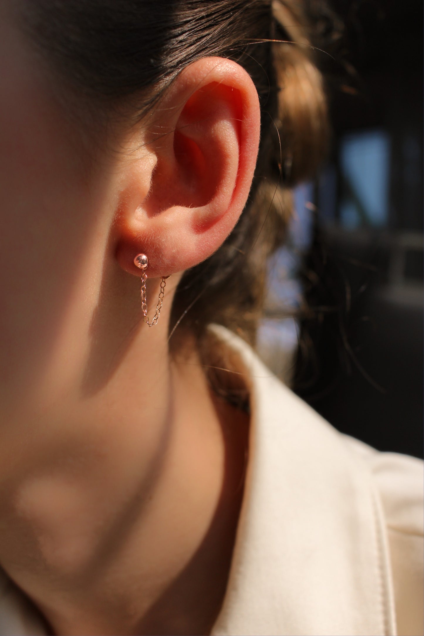 Boucles d'oreilles en or rose rempli 14K Chaîne avant arrière Boucles d'oreilles Idée cadeau Écouteurs et puces Avant arrière