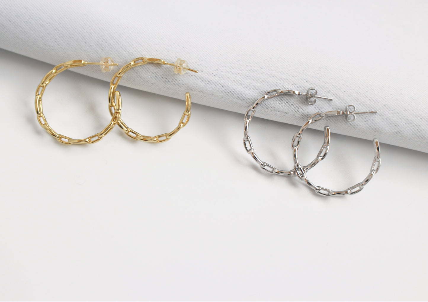 Boucles d'oreilles créoles remplies d'or 14 carats | Chaîne Gourmette Cercle Argent ou Or
