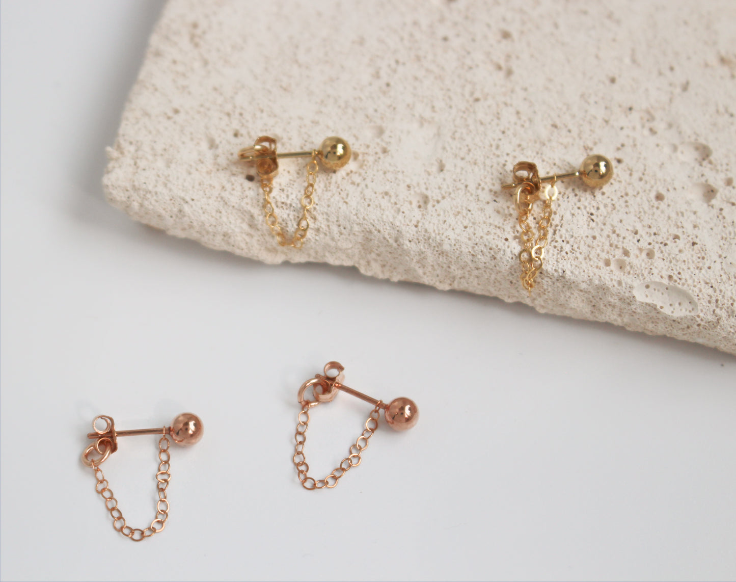 Front Back Chain Earrings in 14k Gold Filled ∙ Ball Studs