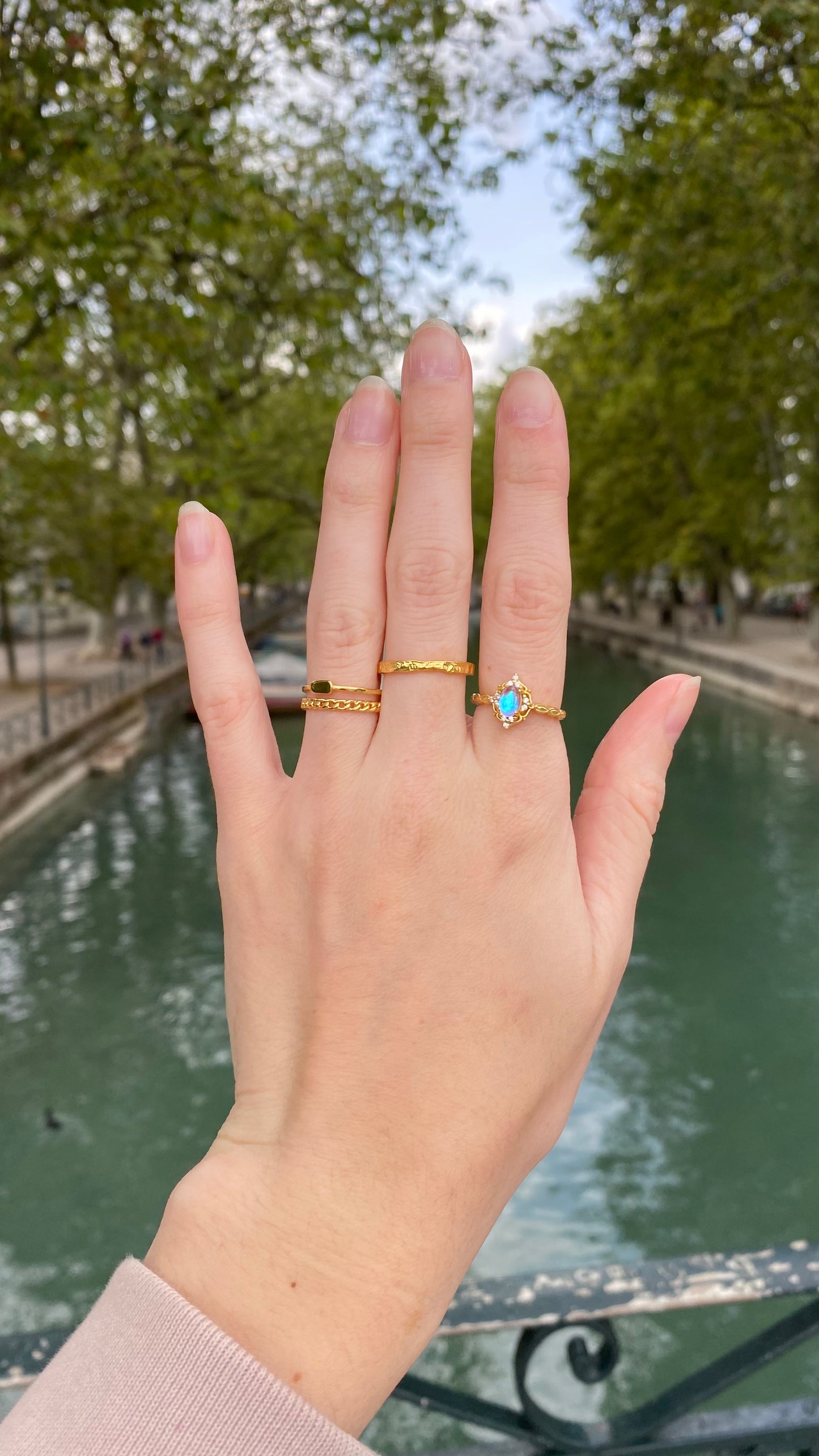 18K, 925 Sterling Silver Double Layer Rings