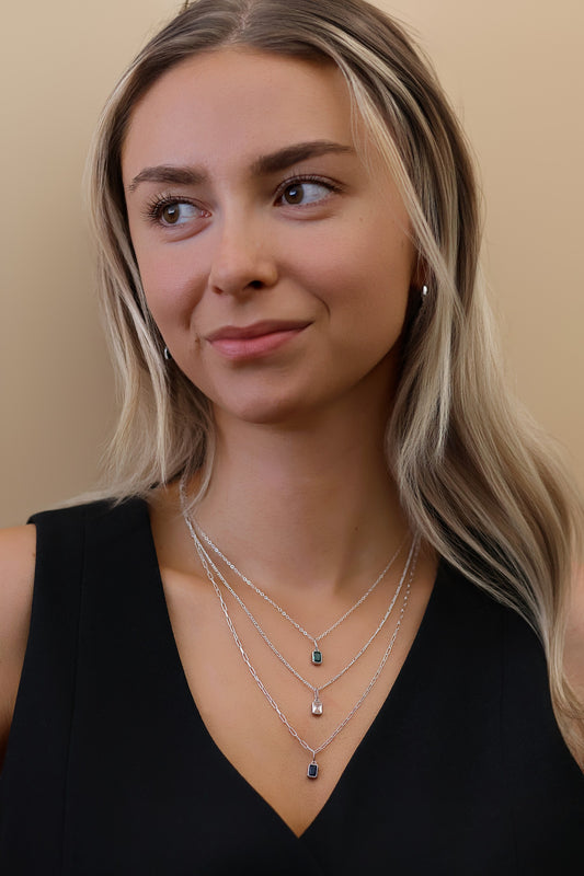 Minimalist Birthstone Necklace in 925 Sterling Silver ∙ Birth Month Dainty Necklace ∙ Waterproof