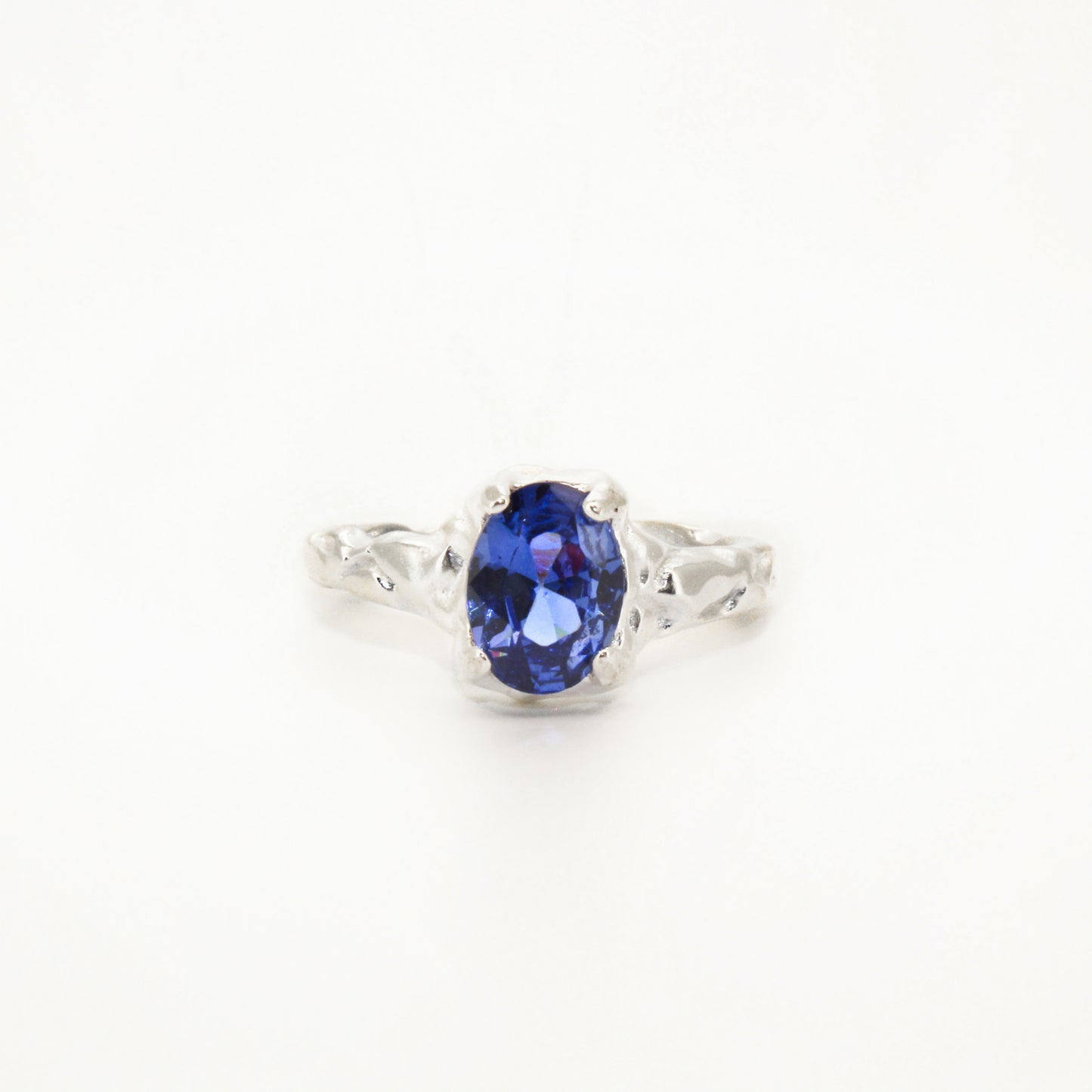 Waterproof ∙ Blue Sapphire Zirconia Ring in 925 sterling silver ∙ Oval cut ∙ Adjustable Ring ∙ Irregular shape ∙ Gift for her
