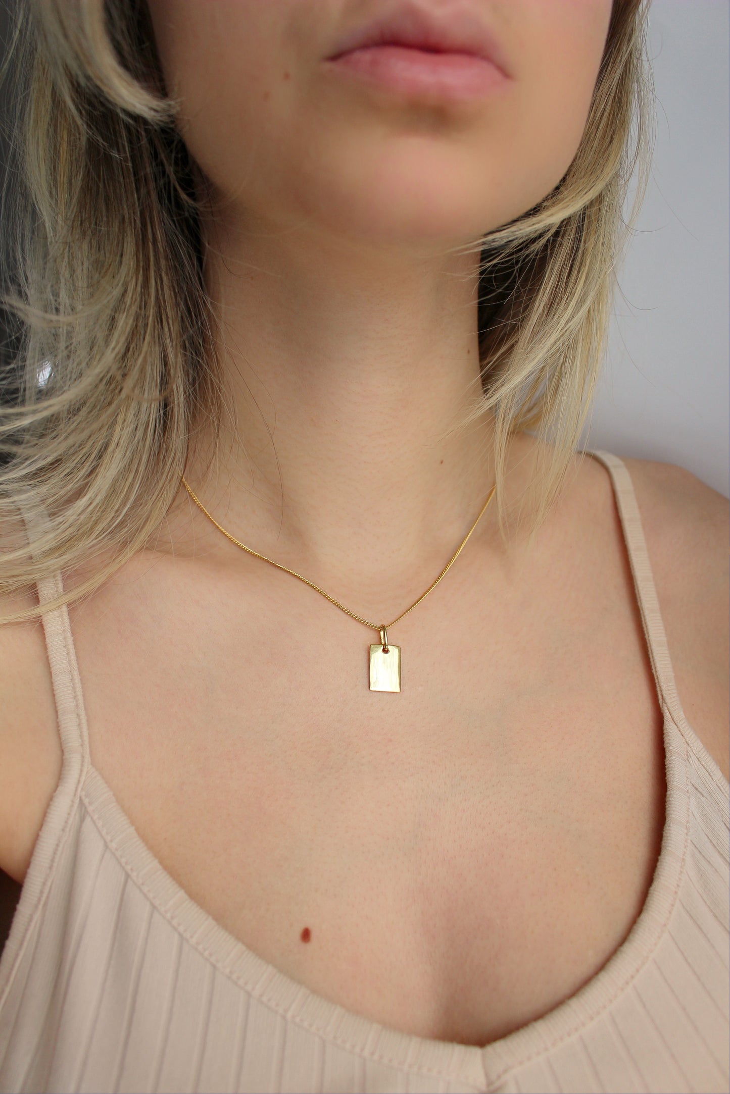 18k Gold Vermeil Rectangle Blank Bar Necklace