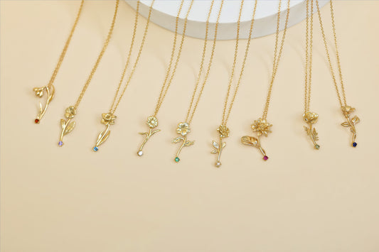 18K Gold Birth flower Necklace · Dainty Gold Jewelry · Birthstone Diamond Flower Necklace · Stackable Necklace · Birthday Gift For Her