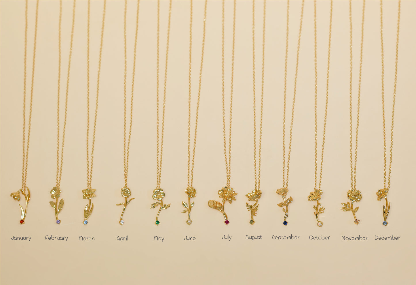 18K Gold Birth flower Necklace · Dainty Gold Jewelry · Birthstone Diamond Flower Necklace · Stackable Necklace · Birthday Gift For Her