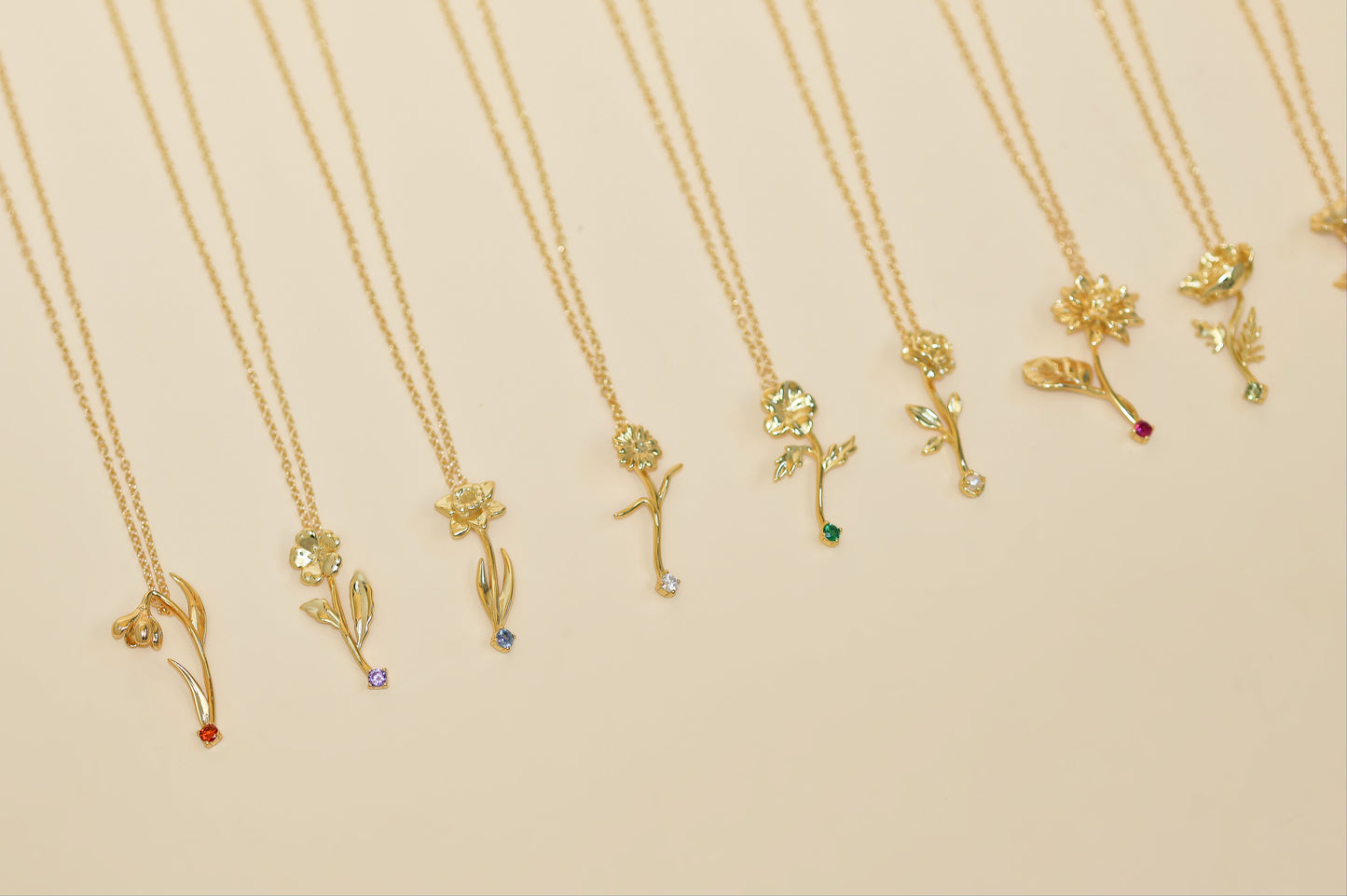 18K Gold Birth flower Necklace · Dainty Gold Jewelry · Birthstone Diamond Flower Necklace · Stackable Necklace · Birthday Gift For Her