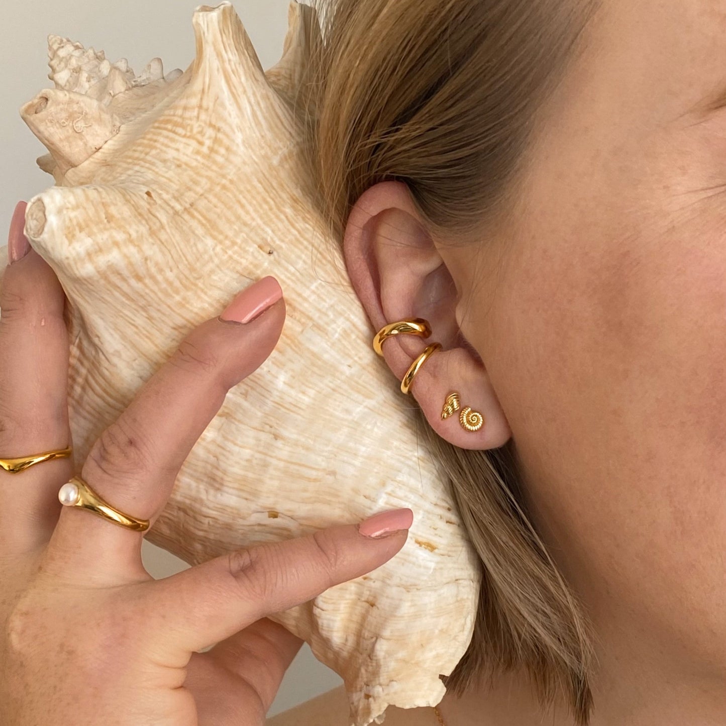 INESS - Manchette d'oreille en argent sterling 925 | Boucles d'oreilles en or à forme organique