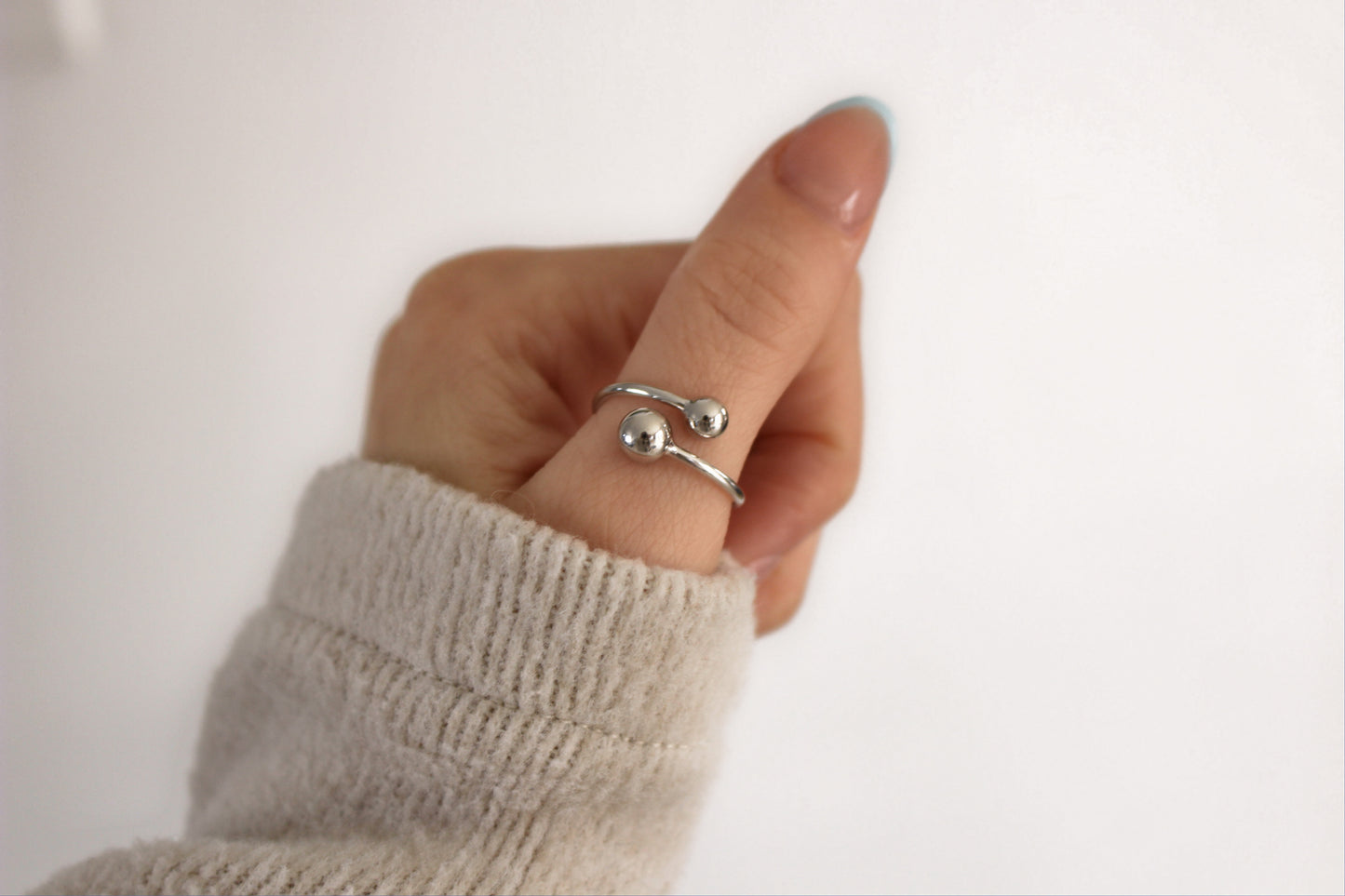 CORINE - Waterproof ∙ 925 Sterling Silver Sphere Ring ∙ Adjustable Ring
