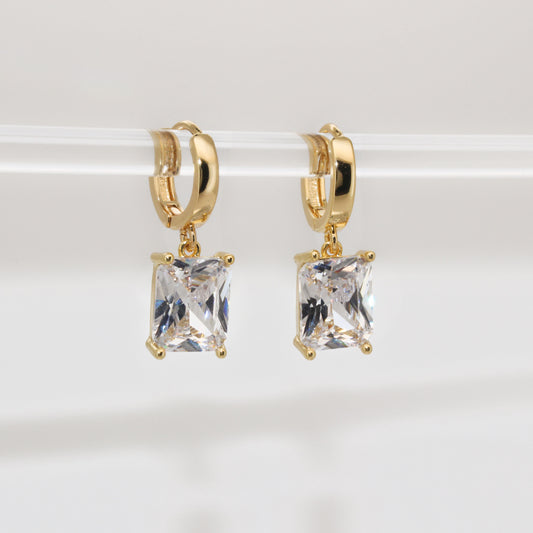 EMMA - Sparkling Emerald Cut Drop Earrings In 24K Gold