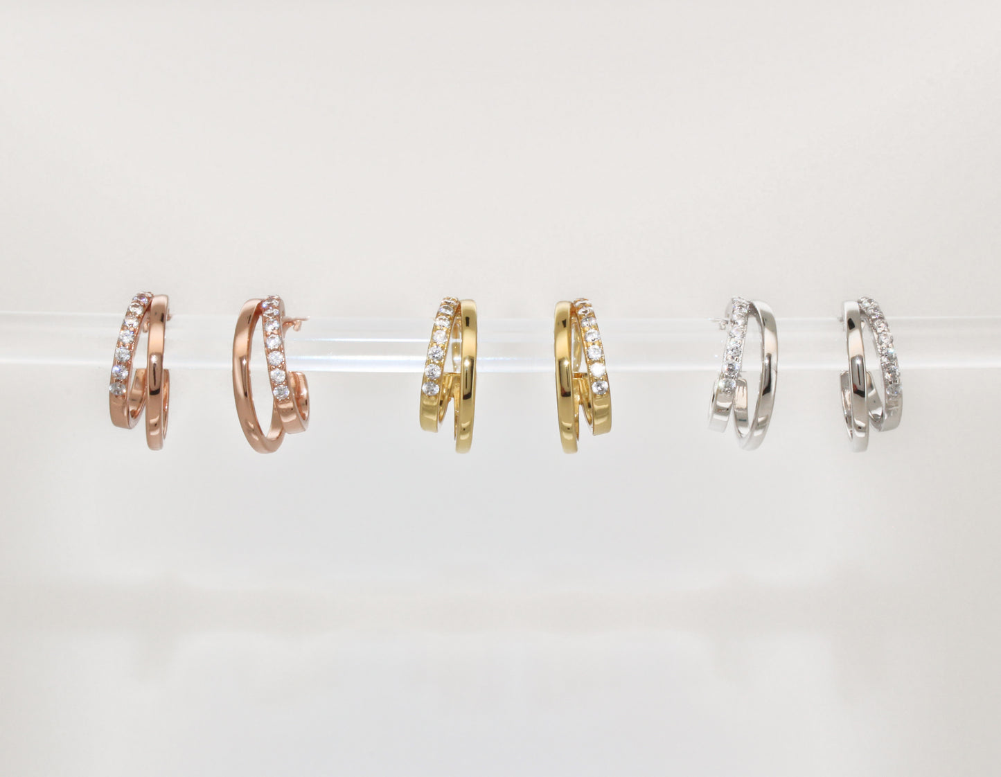 18k Gold Vermeil Double Hoops Diamond Earrings