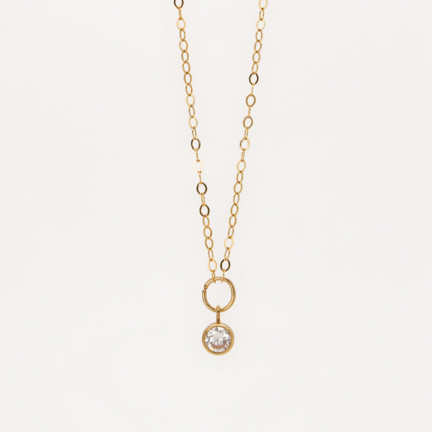 14K Gold Filled Drop Round Zircon Necklace ∙ Dainty Clear Cubic Zirconia Pendant