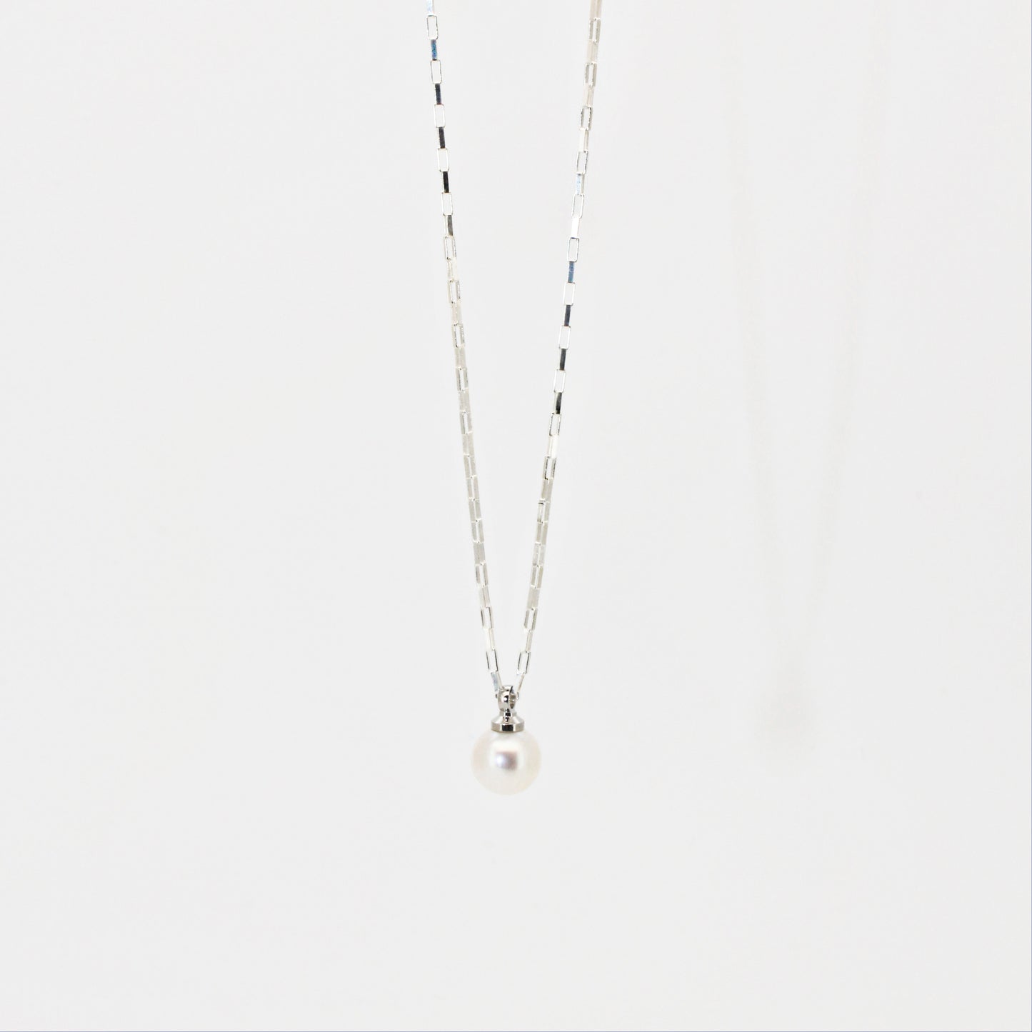 JUNE - Silver Pearl Drop Necklace ∙ Pearl Dangle Chain ∙ Tiny Box Chain ∙ Wedding Pearl Layering
