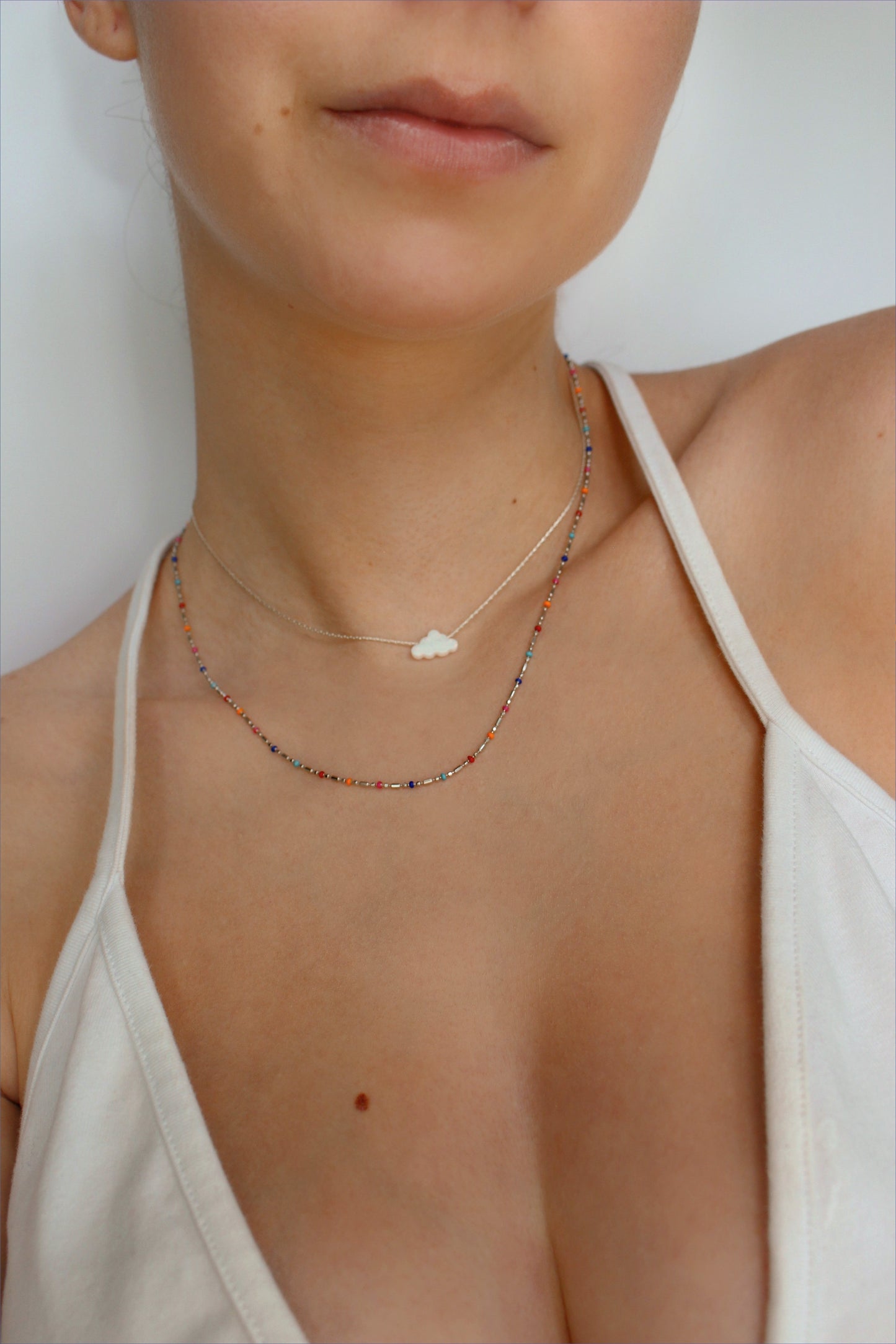 Colorful Rainbow Dainty Beaded Necklace In 925 Sterling Silver