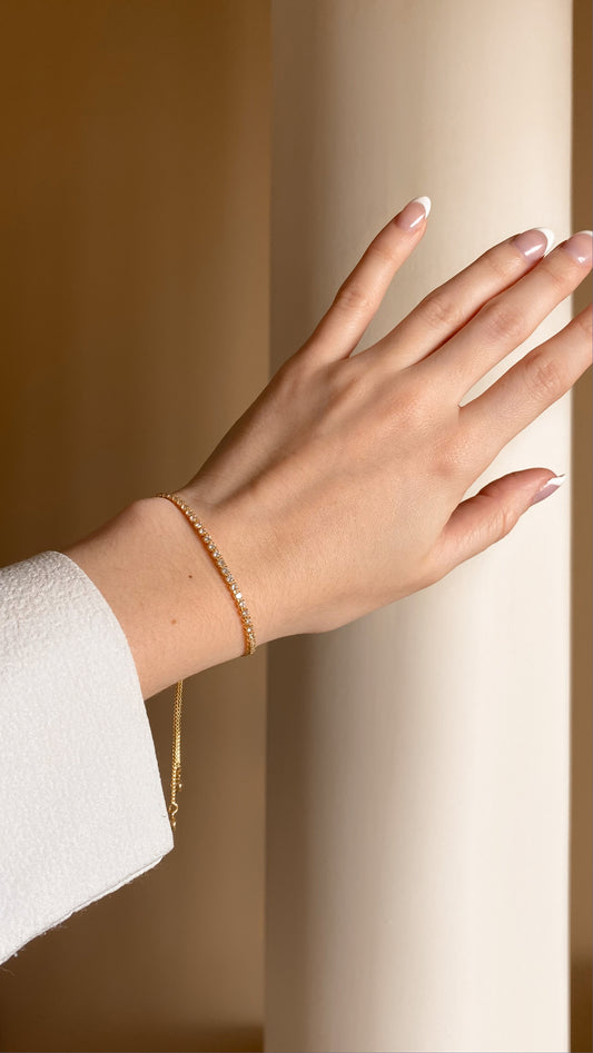 14K Gold Tennis Bracelet ∙ CZ Diamond Sparkling Bracelet ∙ Adjustable Box Chain ∙ Jewelry Box Chain